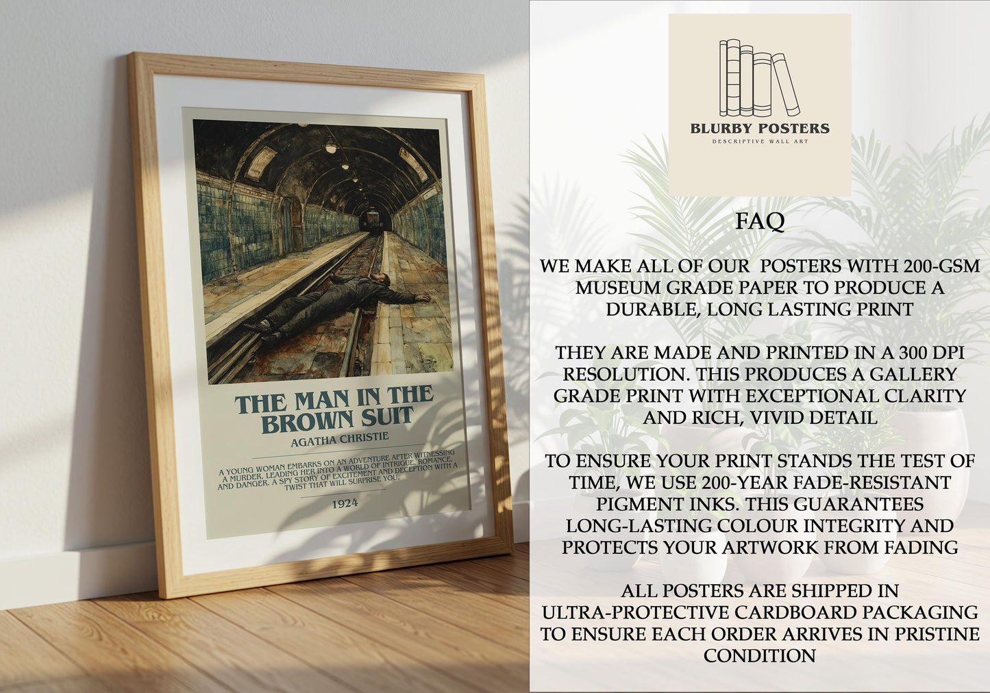 The Man In The Brown Suit by Agatha Christie Descriptive Poster Print. Free Delivery Wall Art Author & Blurb Book Artwork Novel Modern