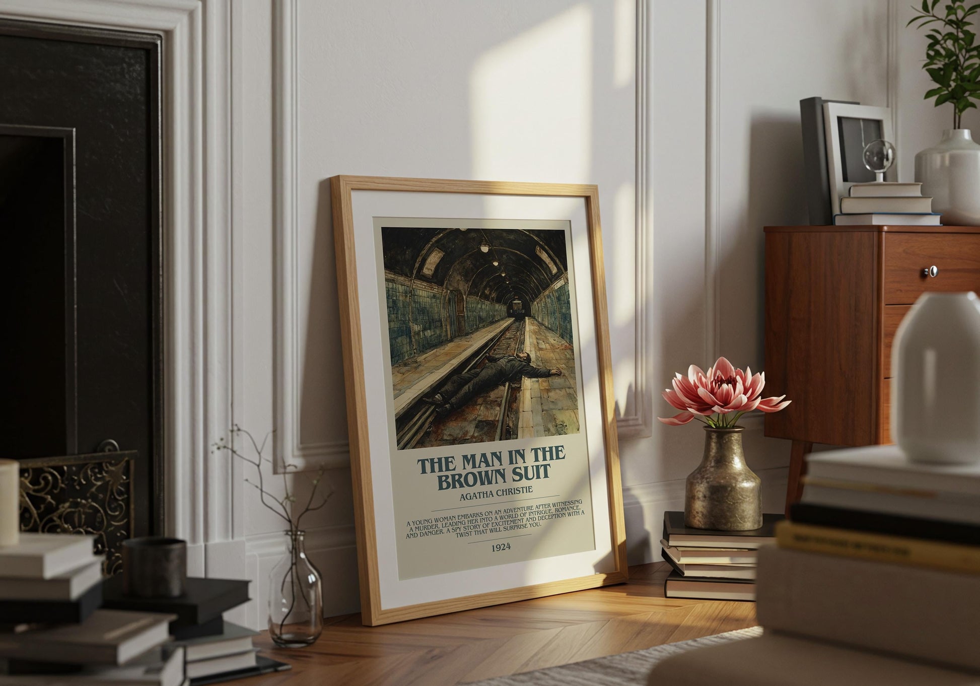 The Man In The Brown Suit by Agatha Christie Descriptive Poster Print. Free Delivery Wall Art Author & Blurb Book Artwork Novel Modern