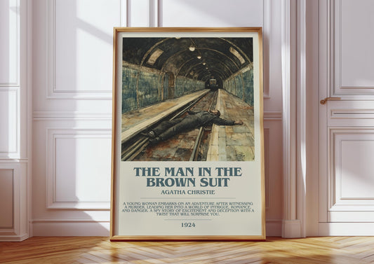The Man In The Brown Suit by Agatha Christie Descriptive Poster Print. Free Delivery Wall Art Author & Blurb Book Artwork Novel Modern