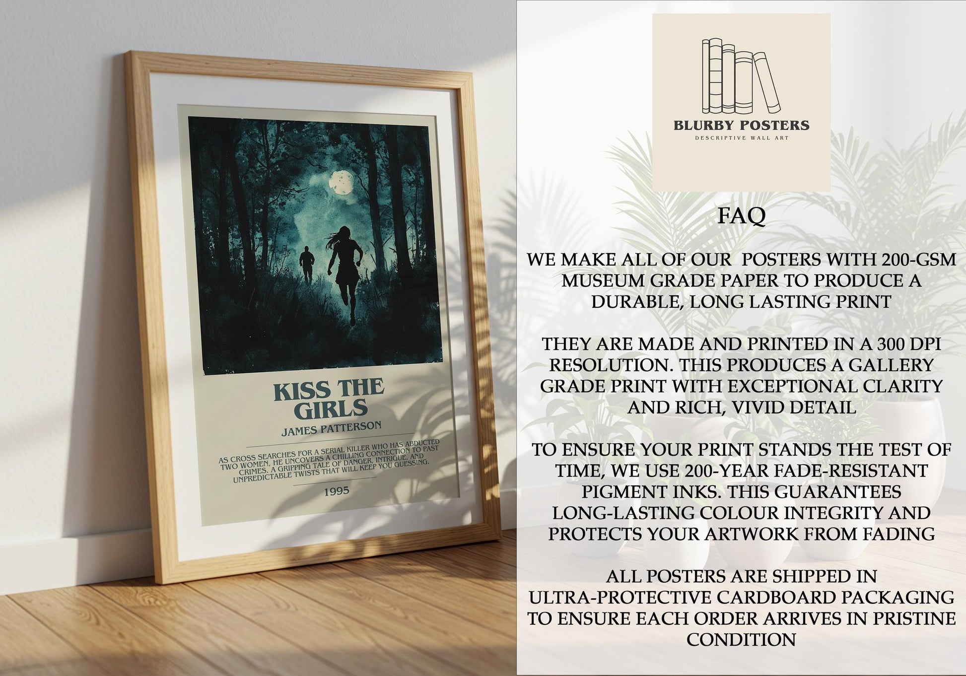 Kiss The Girls by James Patterson Descriptive Poster Print. Free Delivery Wall Art Author & Blurb Book Artwork Novel Modern