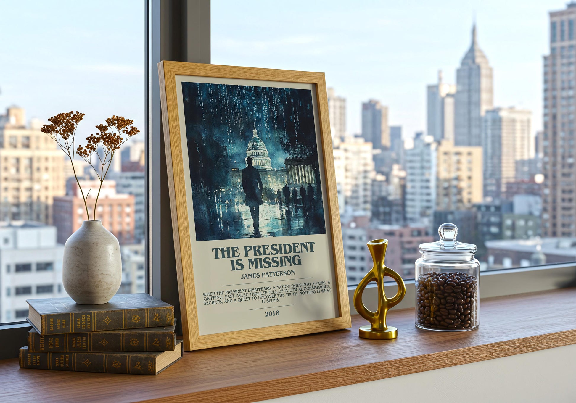 The President Is Missing by James Patterson Descriptive Poster Print. Free Delivery Wall Art Author & Blurb Book Artwork Novel Modern