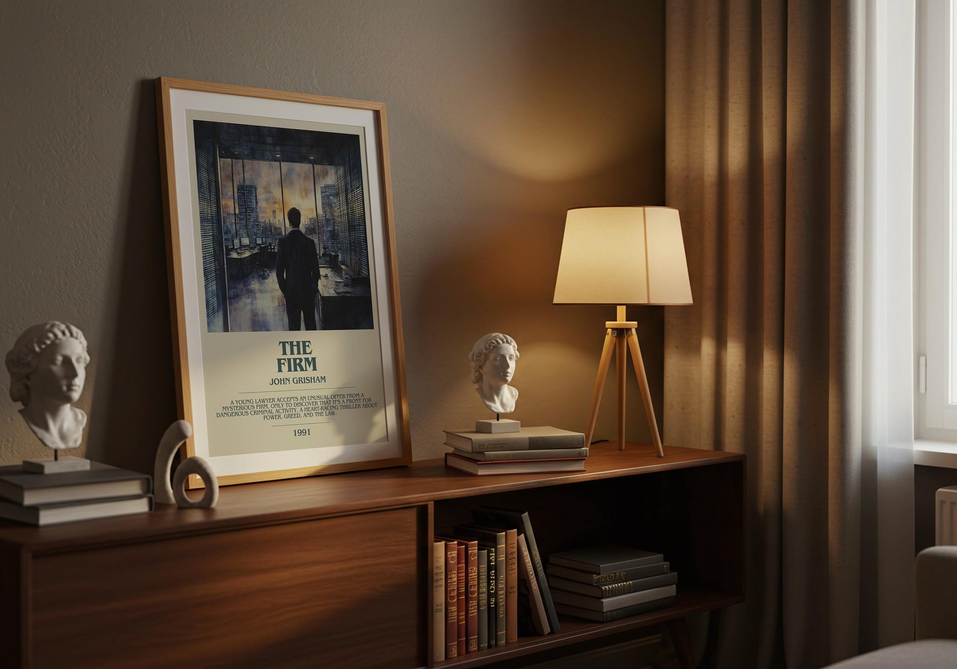 The Firm by John Grisham Descriptive Poster Print. Free Delivery Wall Art Author & Blurb Book Artwork Novel Modern