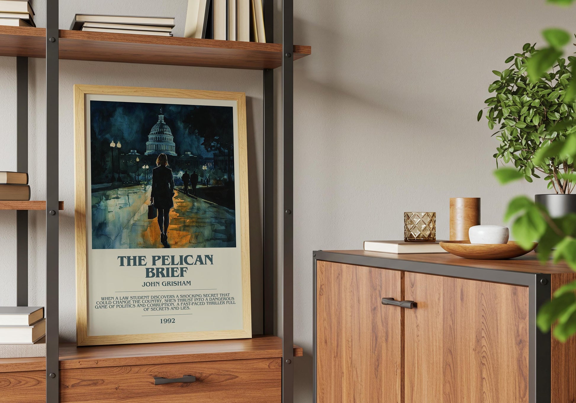 The Pelican Brief by John Grisham Descriptive Poster Print. Free Delivery Wall Art Author & Blurb Book Artwork Novel Modern