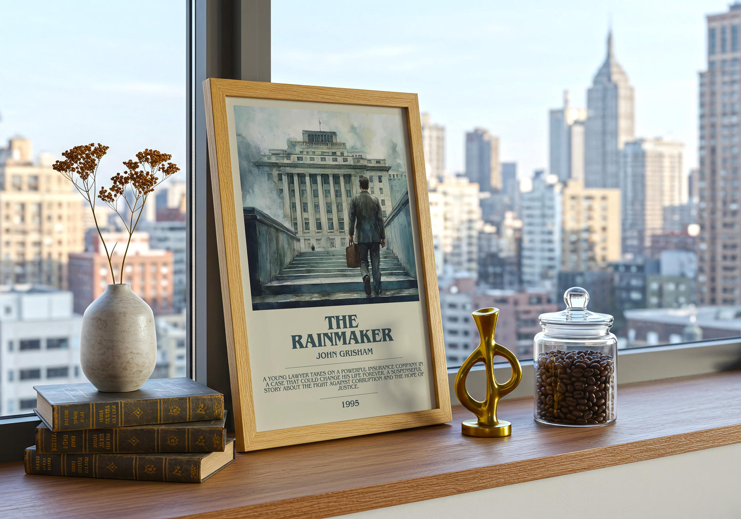 The Rainmaker by John Grisham Descriptive Poster Print. Free Delivery Wall Art Author & Blurb Book Artwork Novel Modern Gift