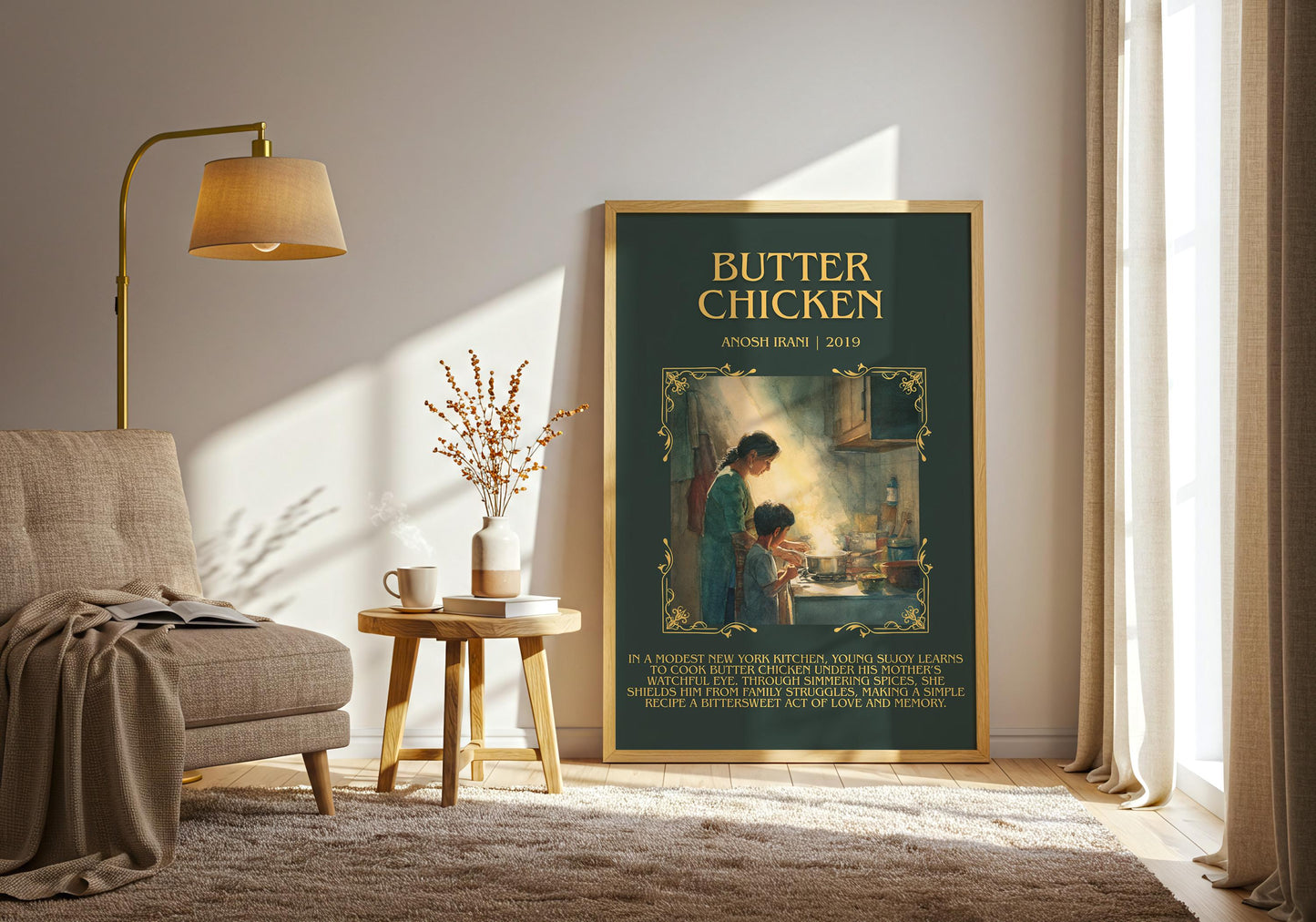 Butter Chicken by Anosh Irani Descriptive Poster Print.Free Delivery Wall Art Author&Blurb Book Artwork Novel Poster
