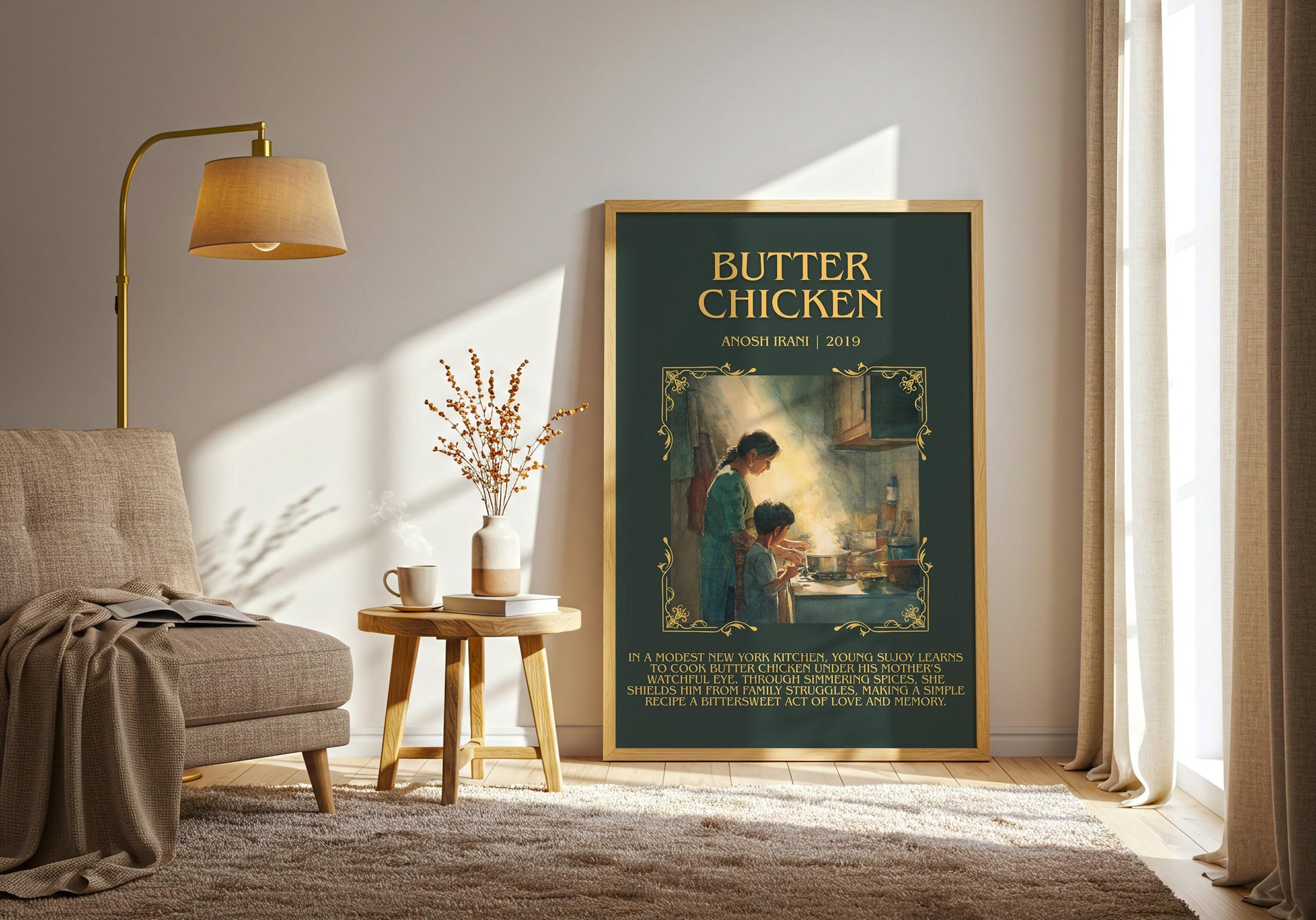 Butter Chicken by Anosh Irani Descriptive Poster Print.Free Delivery Wall Art Author&Blurb Book Artwork Novel Poster