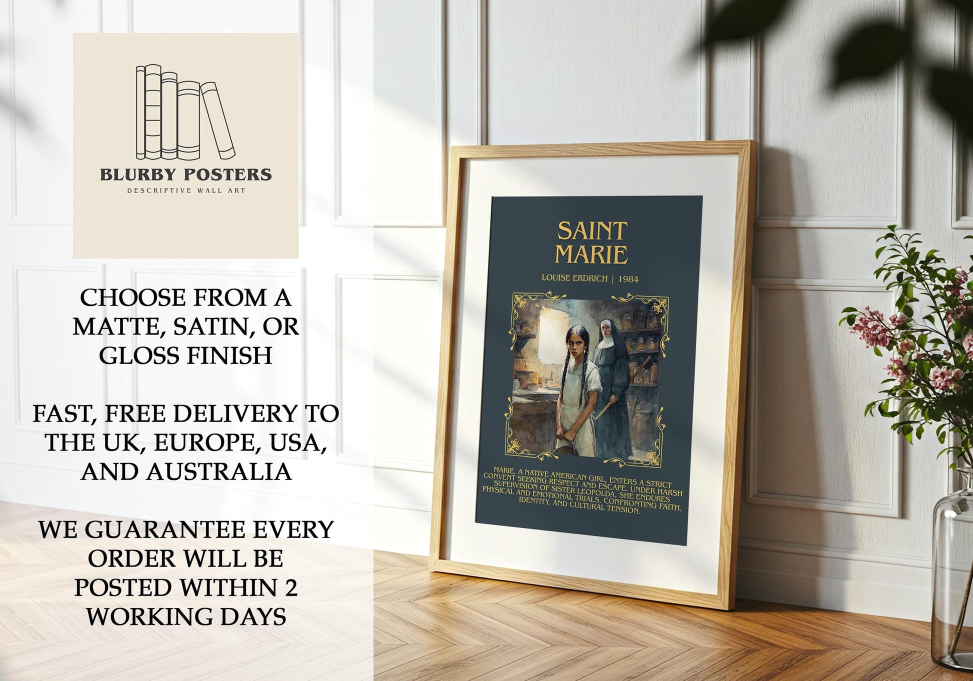 Saint Marie by Louise Erdrich Descriptive Poster Print.Free Delivery Wall Art Author&Blurb Book Artwork Novel Poster