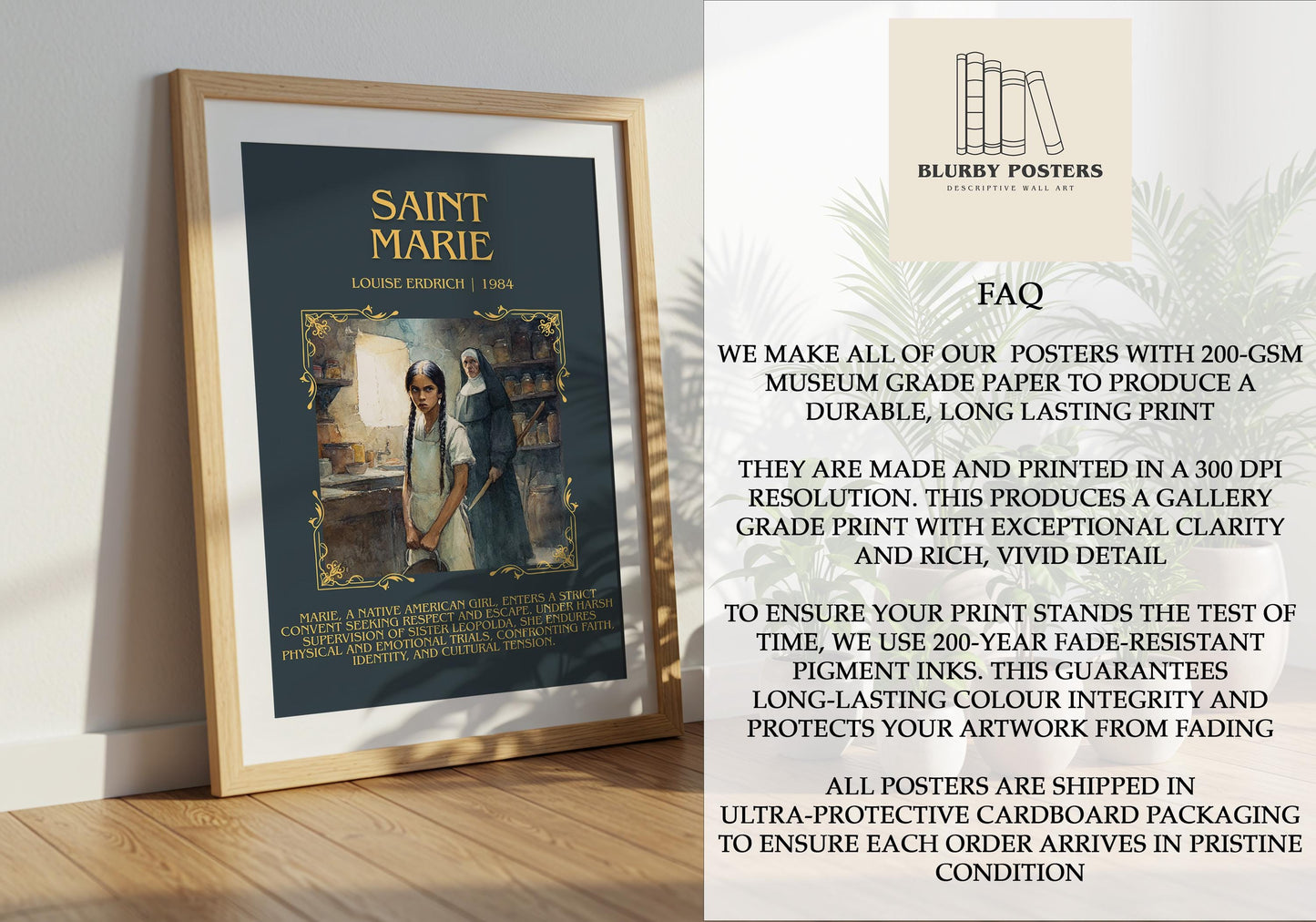 Saint Marie by Louise Erdrich Descriptive Poster Print.Free Delivery Wall Art Author&Blurb Book Artwork Novel Poster
