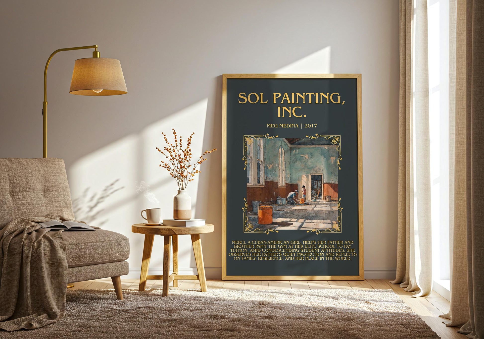 Sol Painting, Inc. by Meg Medina Descriptive Poster Print.Free Delivery Wall Art Author&Blurb Book Artwork Novel Poster