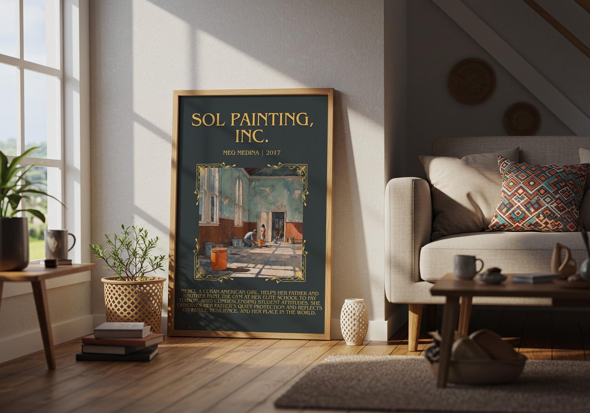 Sol Painting, Inc. by Meg Medina Descriptive Poster Print.Free Delivery Wall Art Author&Blurb Book Artwork Novel Poster