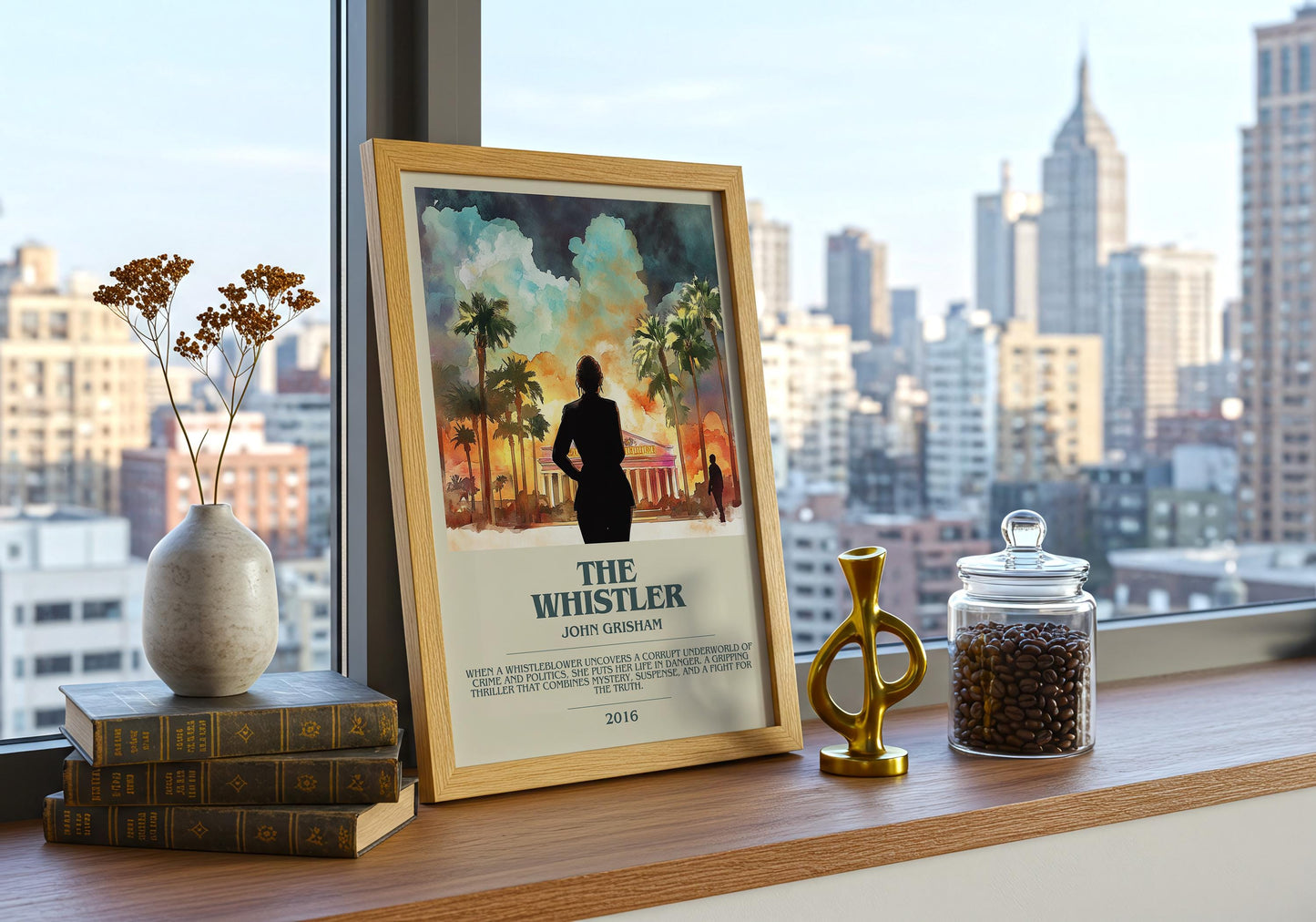 The Whistler by John Grisham Descriptive Poster Print. Free Delivery Wall Art Author & Blurb Book Artwork Novel Modern Gift