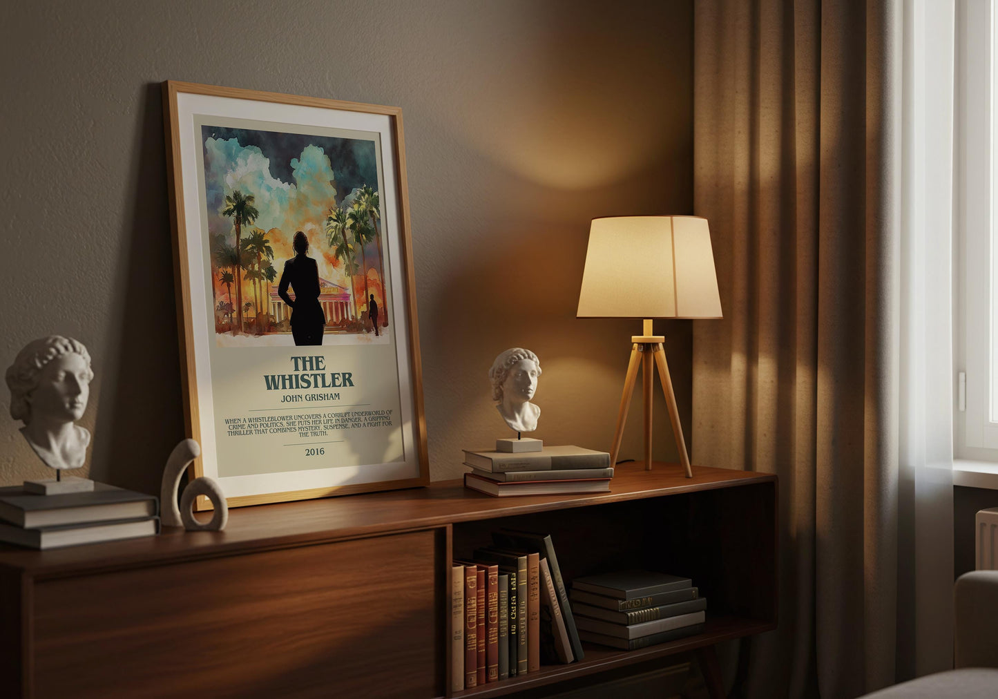 The Whistler by John Grisham Descriptive Poster Print. Free Delivery Wall Art Author & Blurb Book Artwork Novel Modern Gift