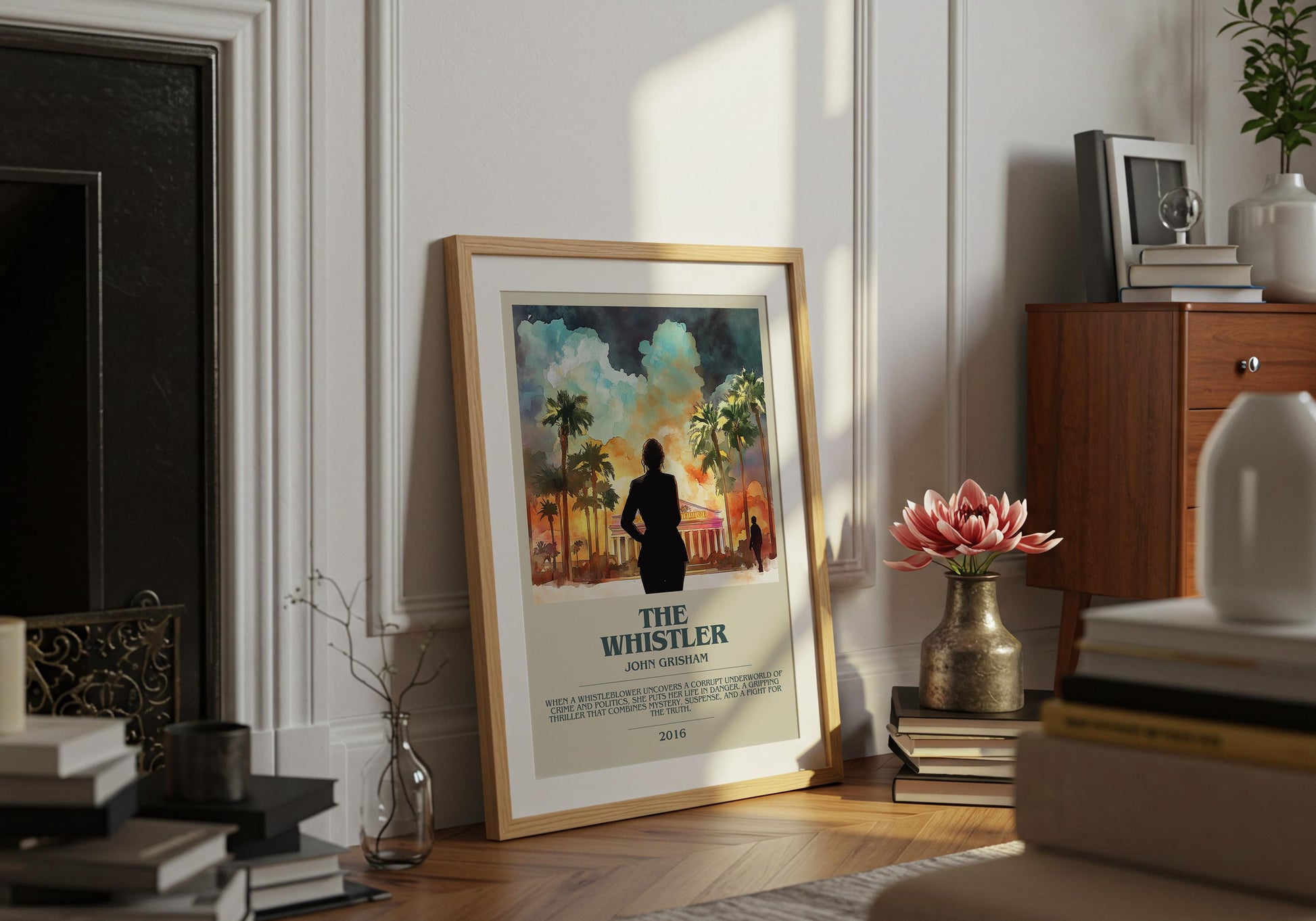 The Whistler by John Grisham Descriptive Poster Print. Free Delivery Wall Art Author & Blurb Book Artwork Novel Modern Gift