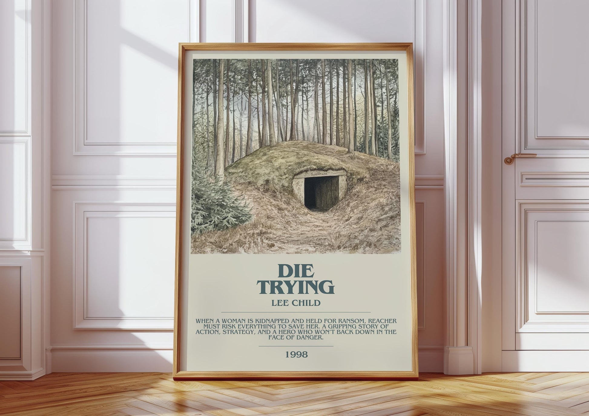 Die Trying by Lee Child Descriptive Poster Print. Free Delivery Wall Art Author & Blurb Book Artwork Novel Modern Gift