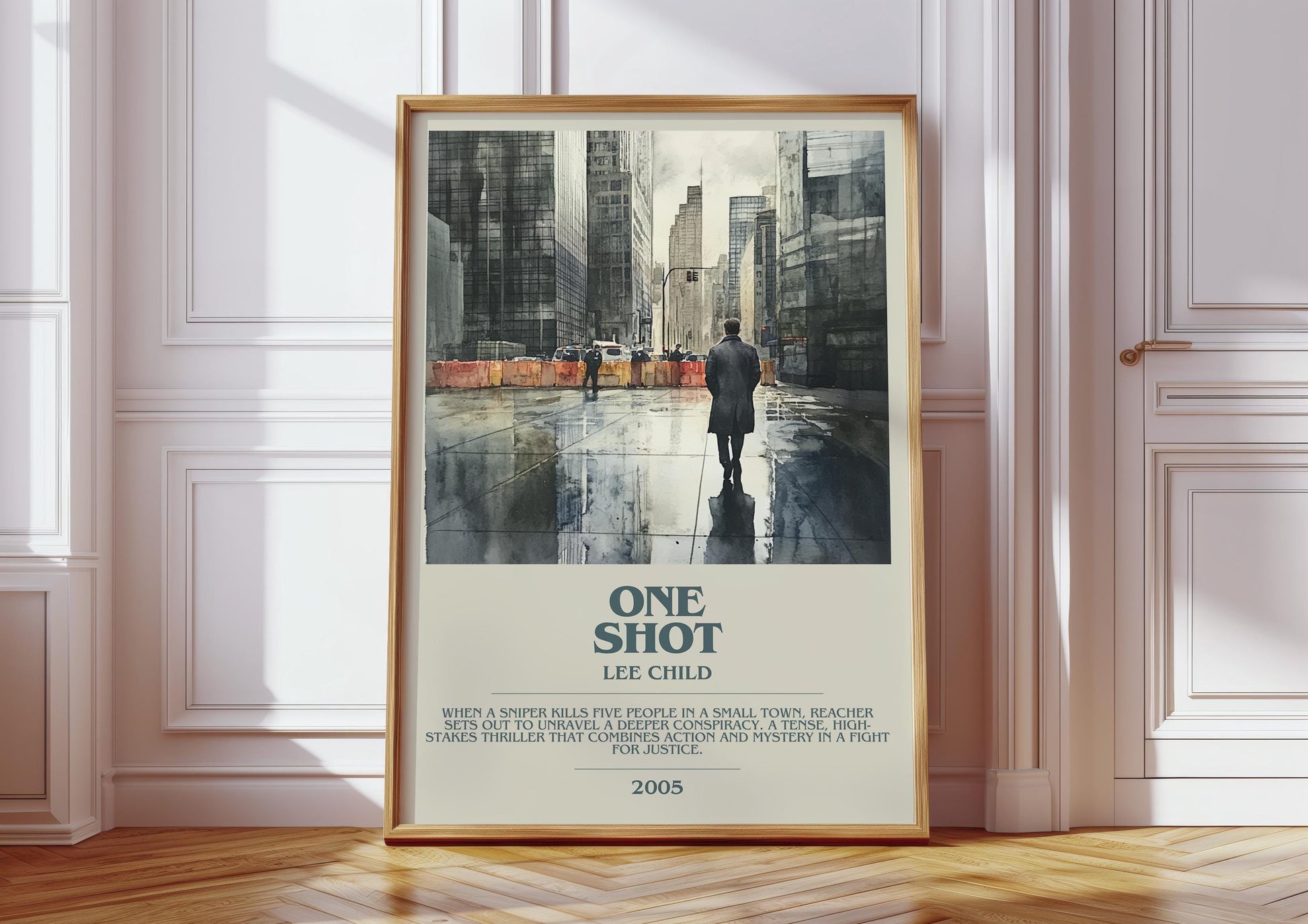 One Shot by Lee Child Descriptive Poster Print. Free Delivery Wall Art Author & Blurb Book Artwork Novel Modern Gift