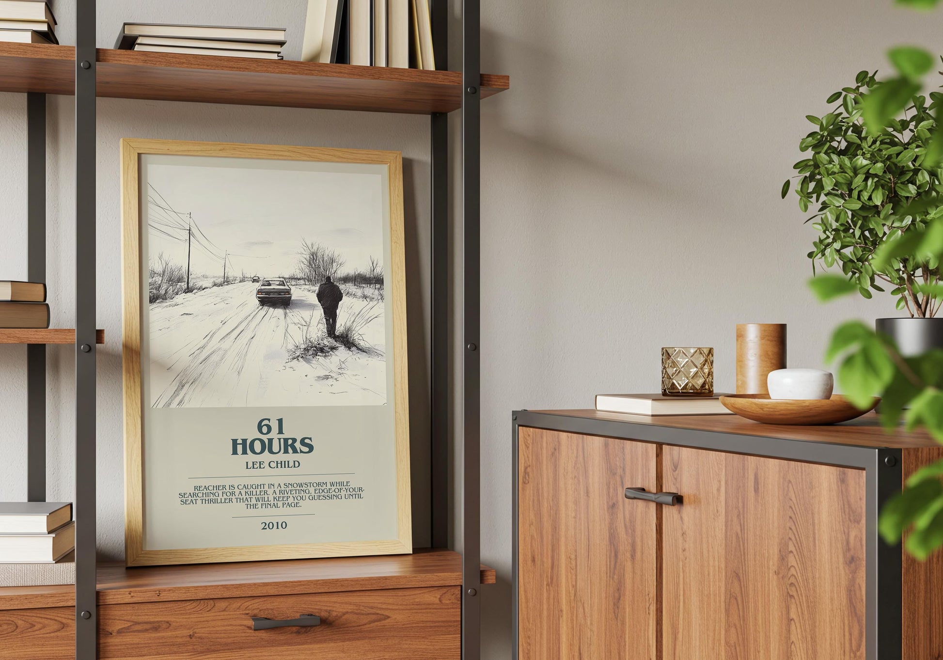 61 Hours by Lee Child Descriptive Poster Print. Free Delivery Wall Art Author & Blurb Book Artwork Novel Modern Gift