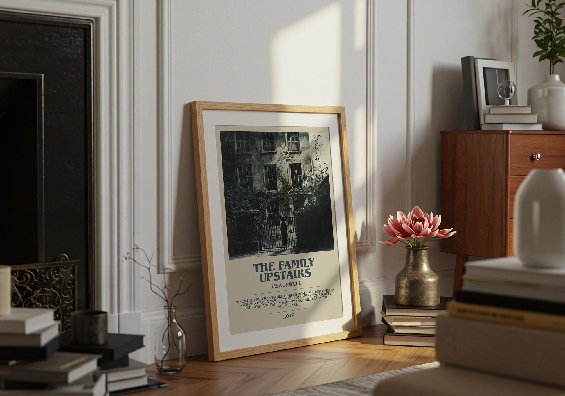 The Family Upstairs by Lisa Jewell Descriptive Poster Print. Free Delivery Wall Art Author & Blurb Book Artwork Novel Modern Gift