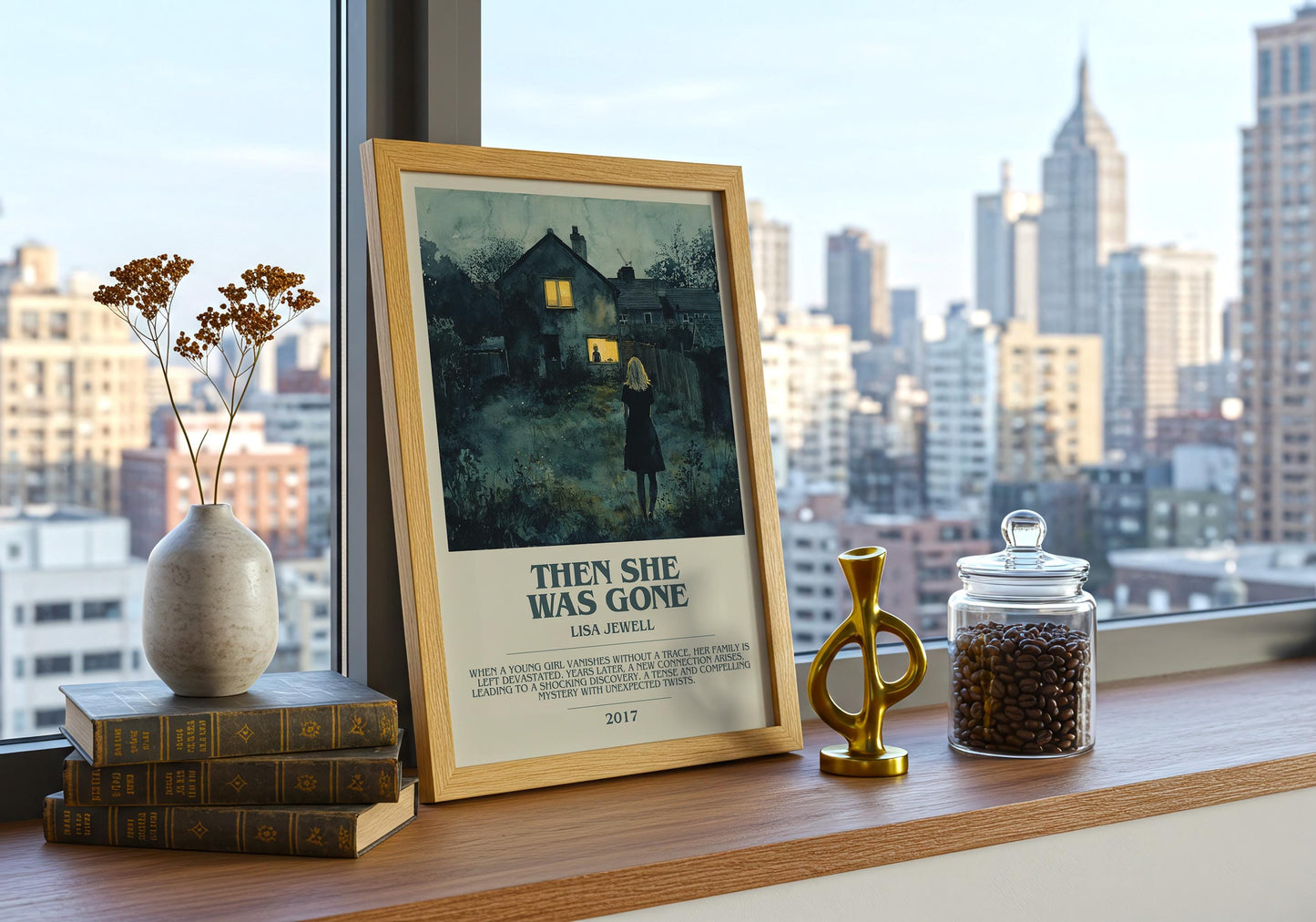 Then She Was Gone by Lisa Jewell Descriptive Poster Print. Free Delivery Wall Art Author & Blurb Book Artwork Novel Modern Gift