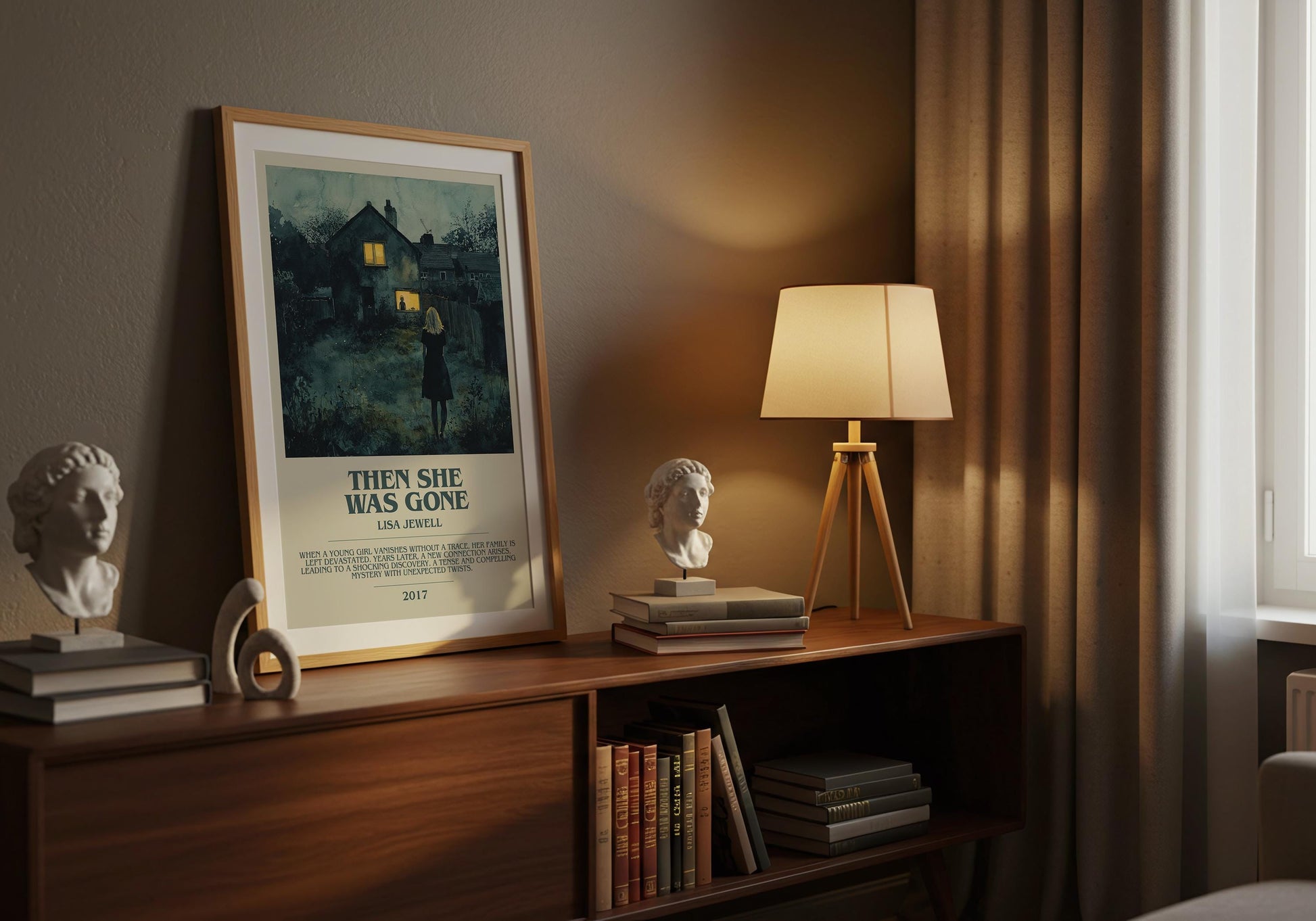 Then She Was Gone by Lisa Jewell Descriptive Poster Print. Free Delivery Wall Art Author & Blurb Book Artwork Novel Modern Gift