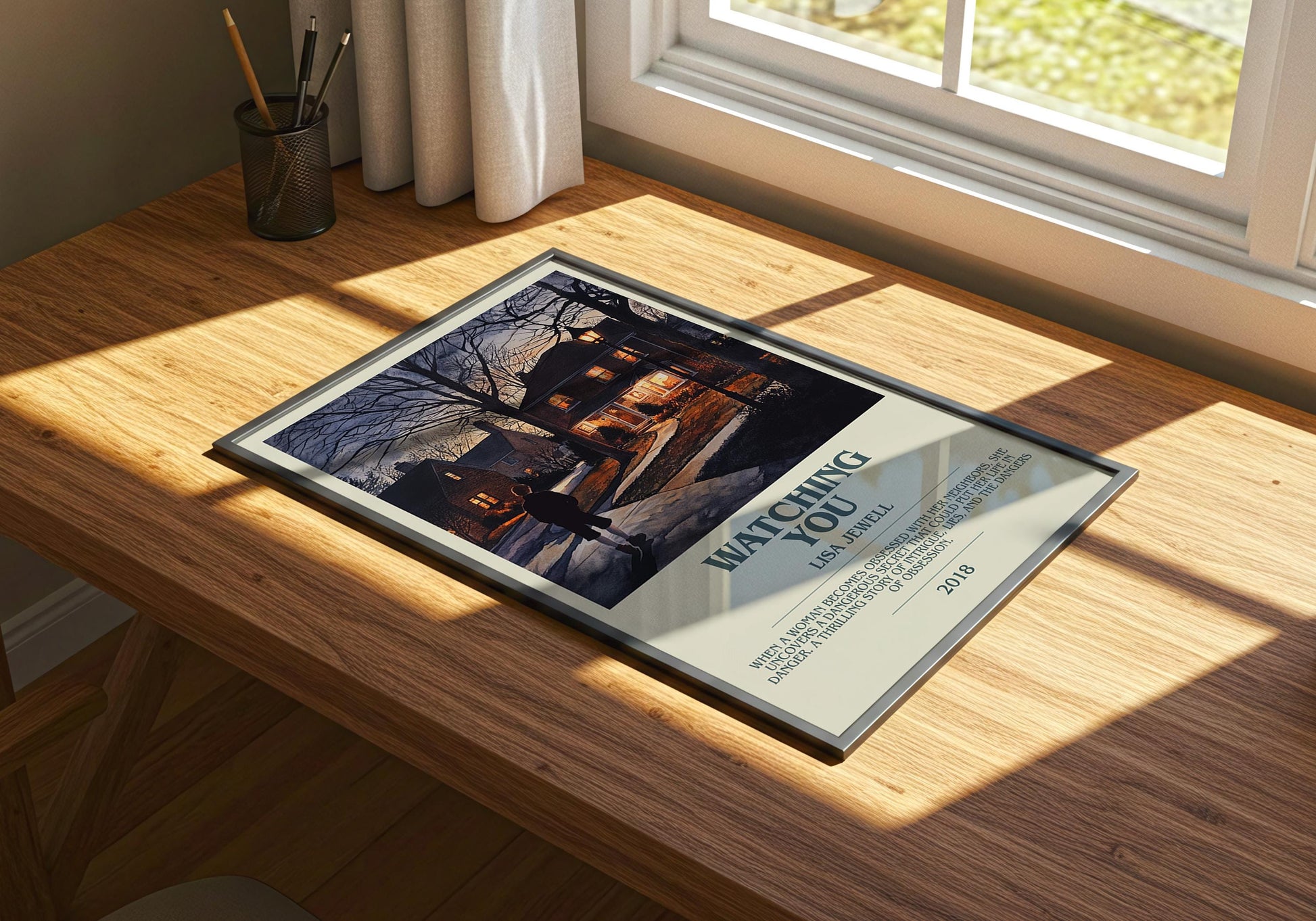 Watching You by Lisa Jewell Descriptive Poster Print. Free Delivery Wall Art Author & Blurb Book Artwork Novel Modern Gift