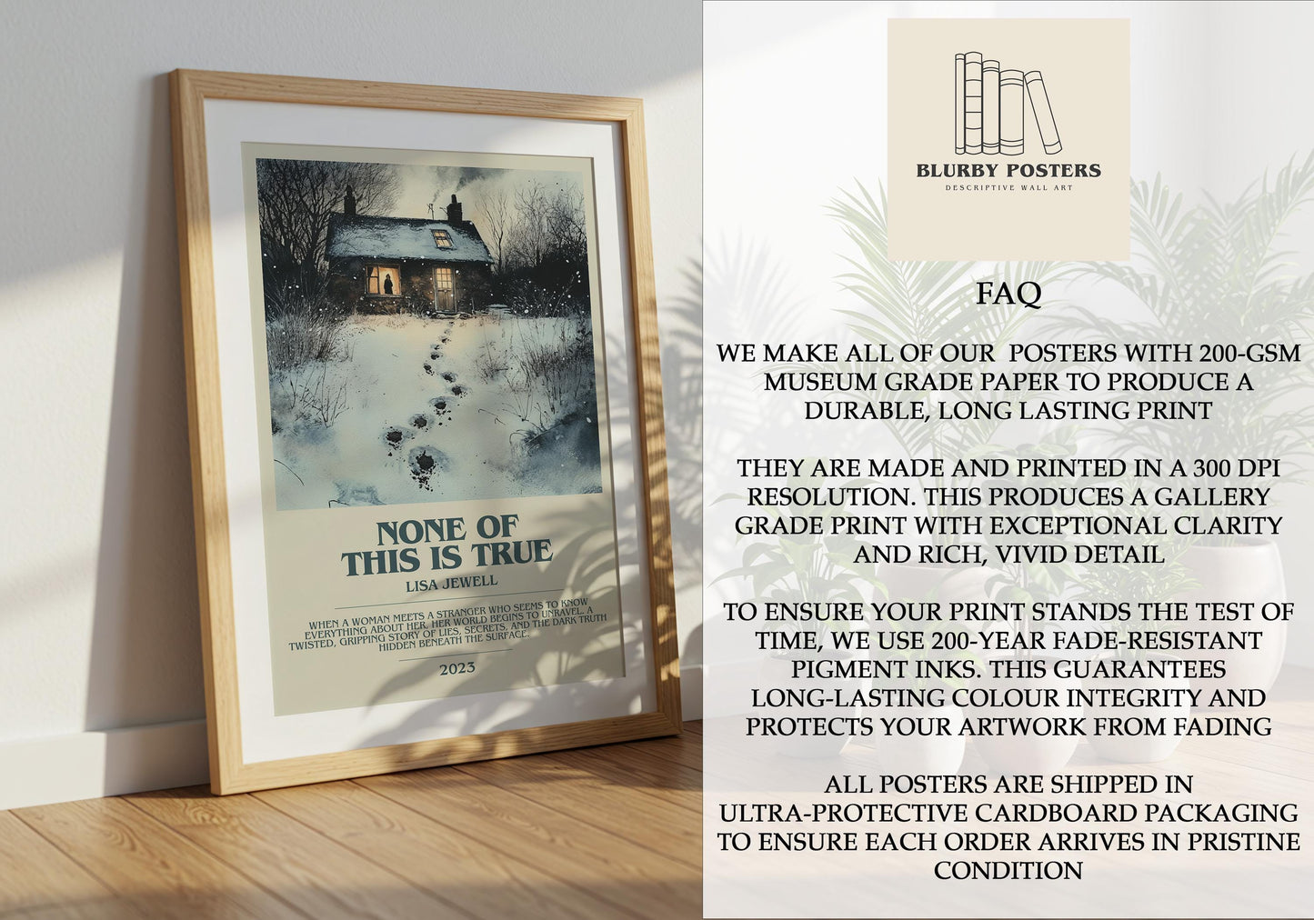 None Of This Is True by Lisa Jewell Descriptive Poster Print. Free Delivery Wall Art Author & Blurb Book Artwork Novel Modern Gift