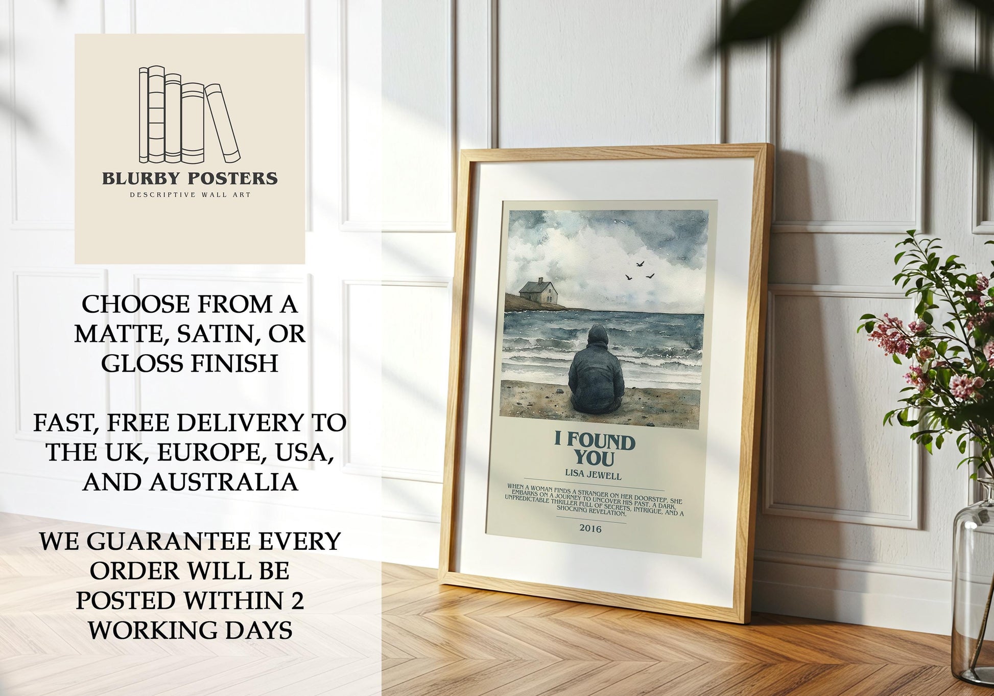 I Found You by Lisa Jewell Descriptive Poster Print. Free Delivery Wall Art Author & Blurb Book Artwork Novel Modern Gift