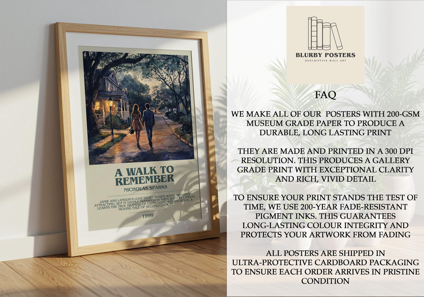 A Walk To Remember by Nicholas Sparks Descriptive Poster Print. Free Delivery Wall Art Author & Blurb Book Artwork Novel Modern Gift