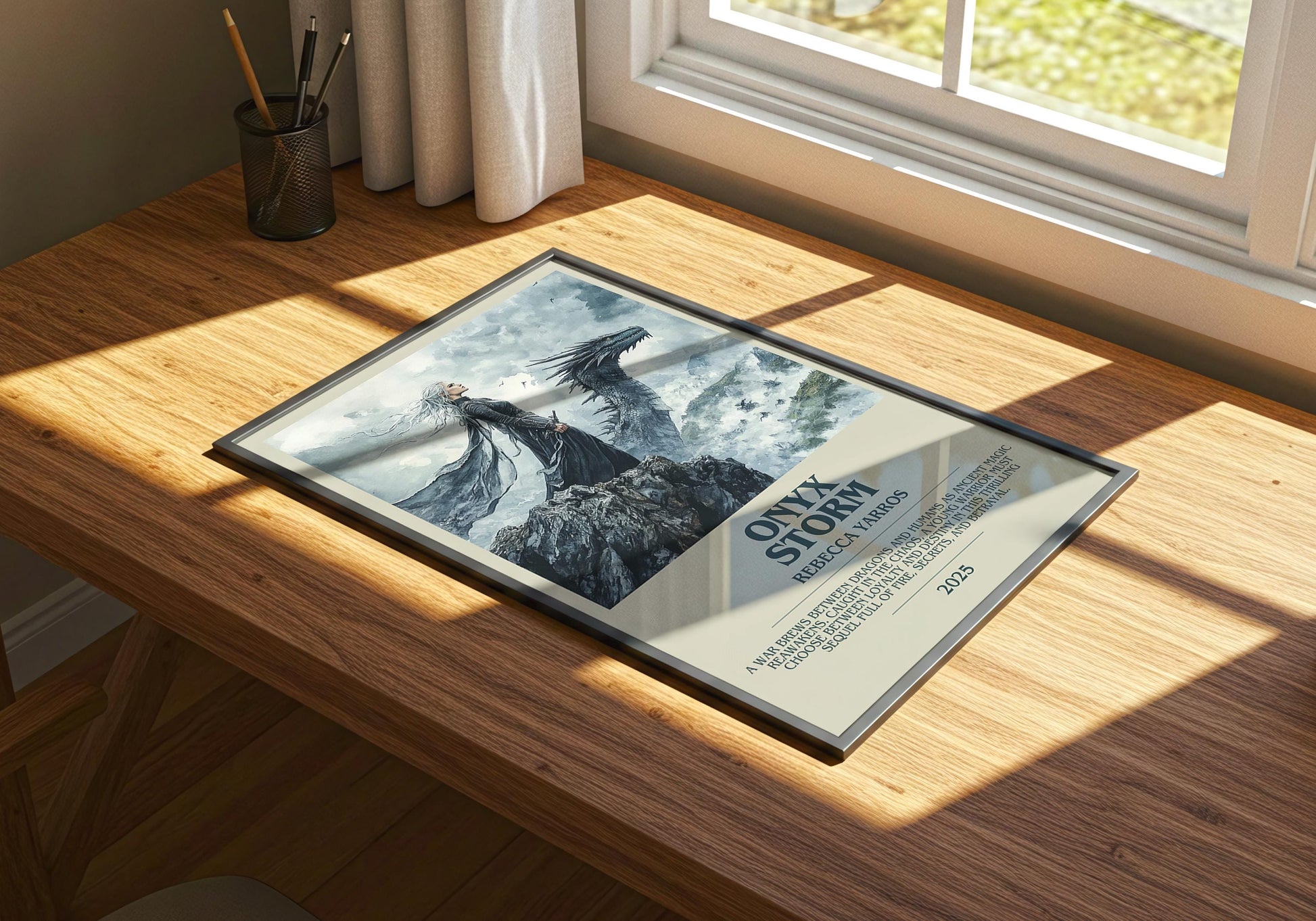 Onyx Storm by Rebecca Yarros Descriptive Poster Print. Free Delivery Wall Art Author & Blurb Book Artwork Novel Modern Gift