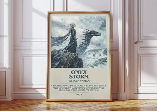 Onyx Storm by Rebecca Yarros Descriptive Poster Print. Free Delivery Wall Art Author & Blurb Book Artwork Novel Modern Gift