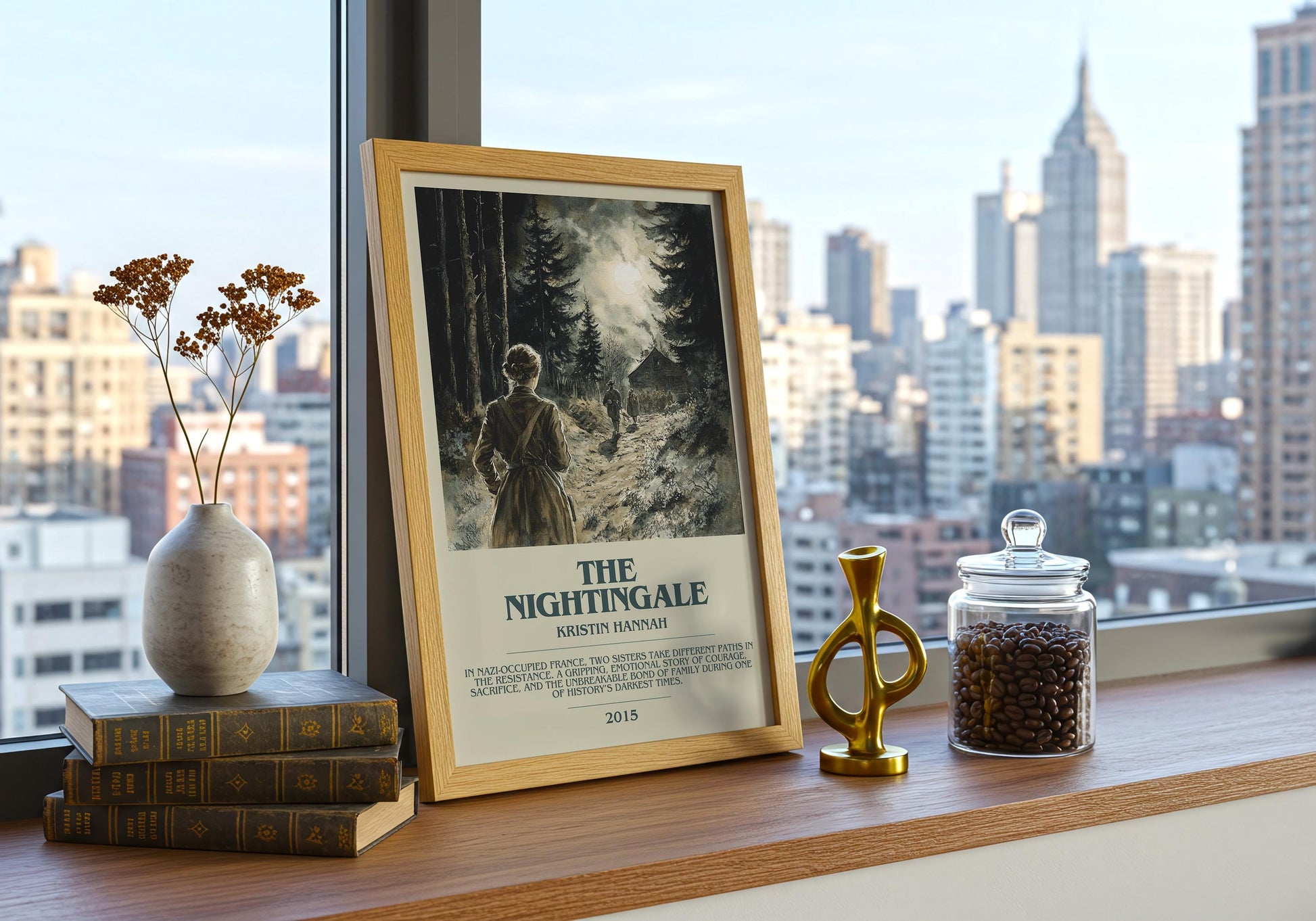 The Nightingale by Kristin Hannah Descriptive Poster Print. Free Delivery Wall Art Author & Blurb Book Artwork Novel Modern Gift