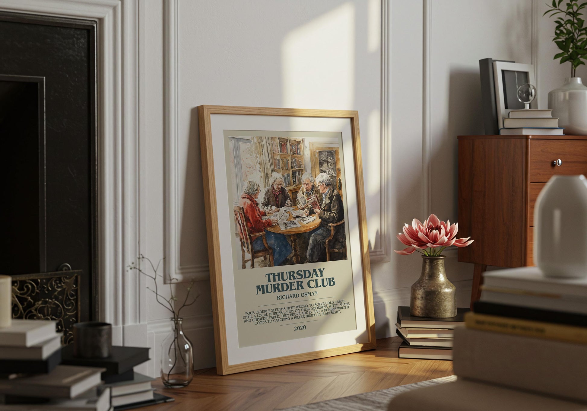 Thursday Murder Club by Richard Osman Descriptive Poster Print. Free Delivery Wall Art Author & Blurb Book Artwork Novel Modern Gift