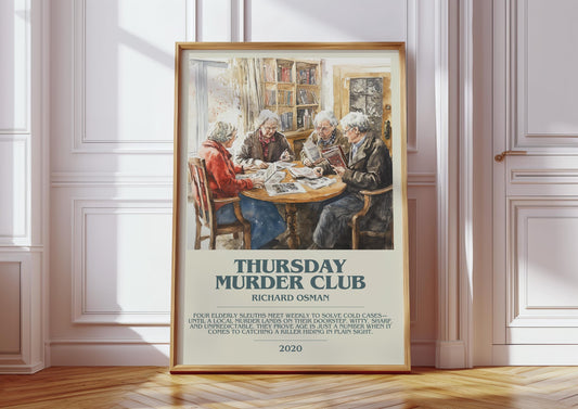 Thursday Murder Club by Richard Osman Descriptive Poster Print. Free Delivery Wall Art Author & Blurb Book Artwork Novel Modern Gift