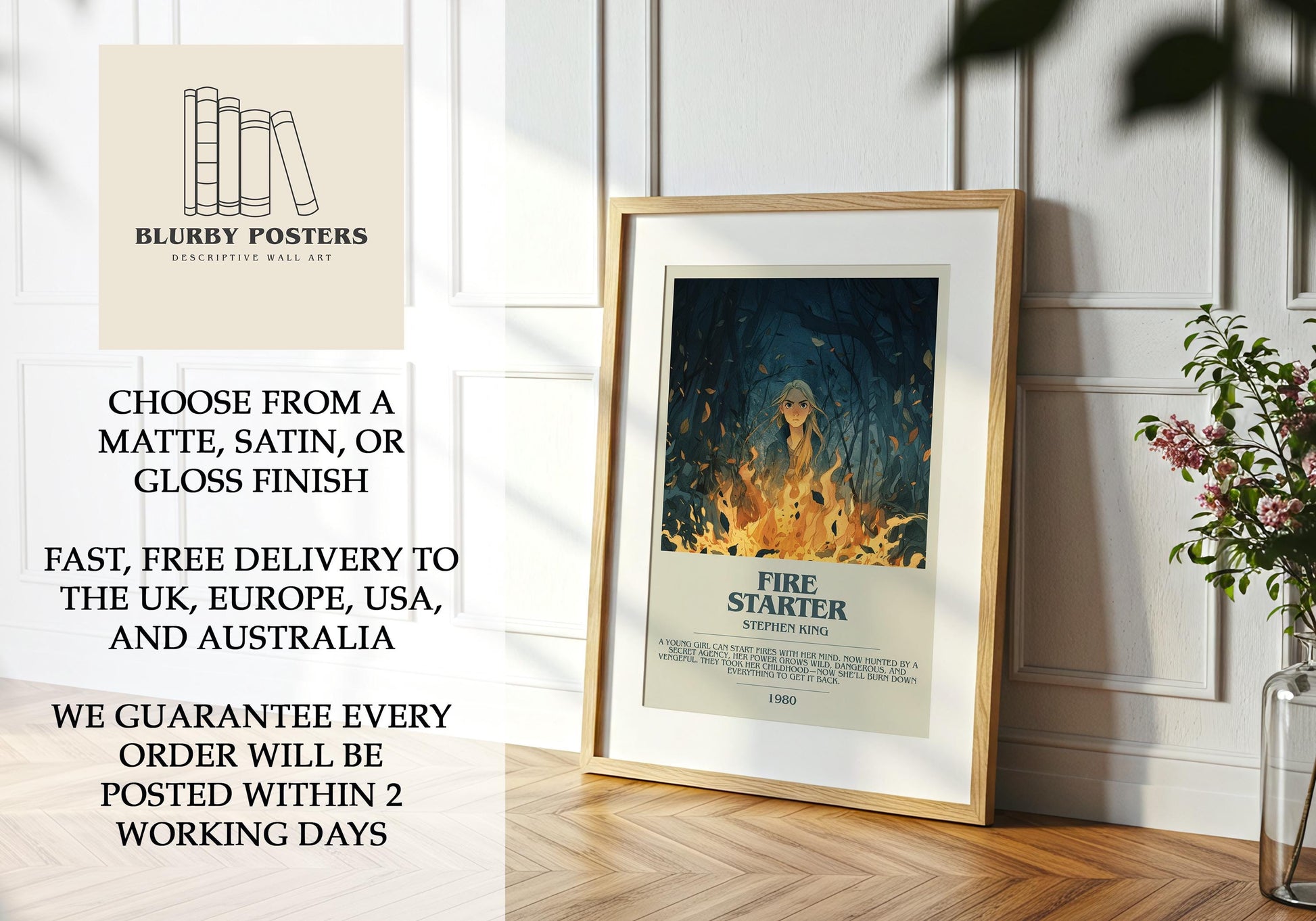 Fire Starter by Stephen King | Descriptive Book Poster | Modern