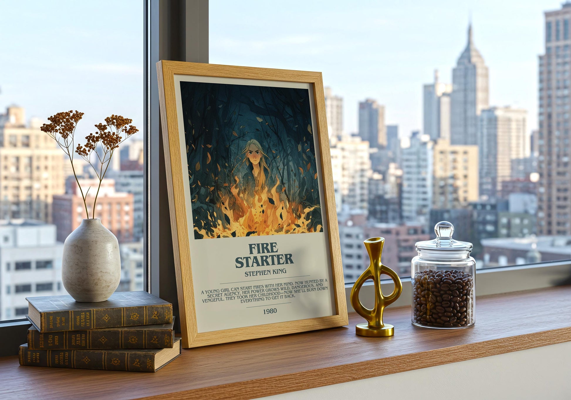 Fire Starter by Stephen King | Descriptive Book Poster | Modern