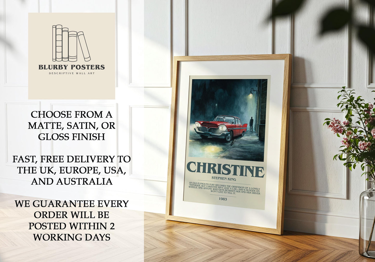 Christine by Stephen King | Descriptive Book Poster | Modern