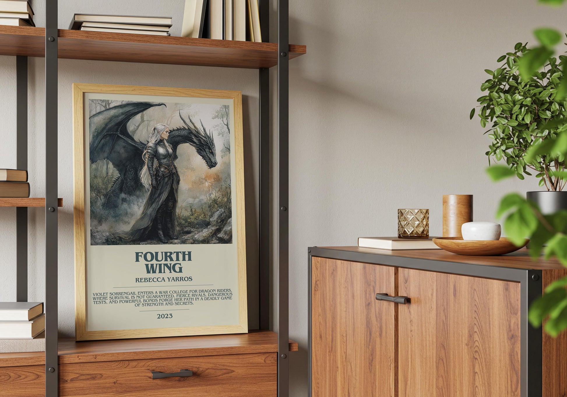 Fourth Wing by Rebecca Yarros Descriptive Poster Print. Free Delivery Wall Art Author & Blurb Book Artwork Novel Modern Gift