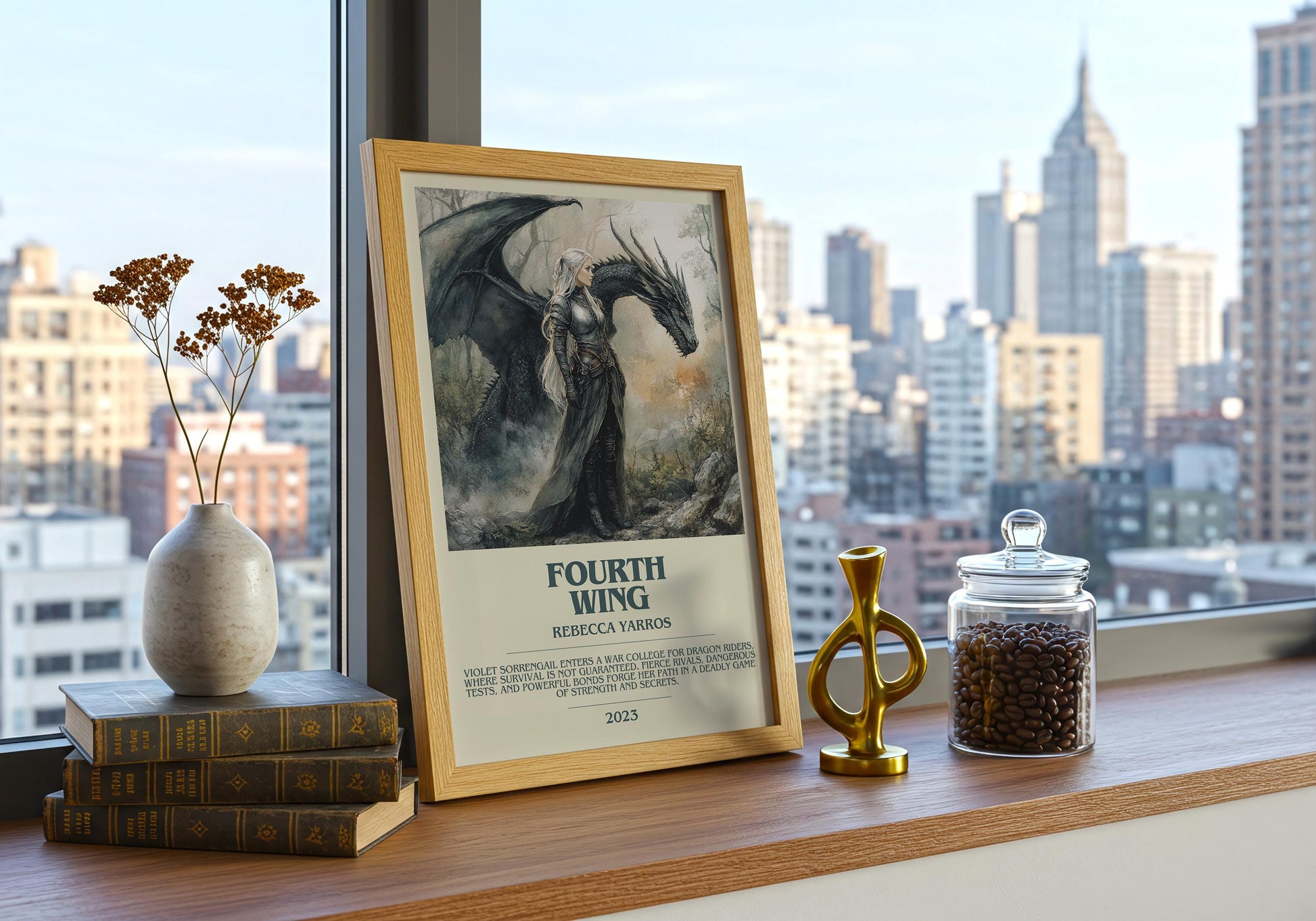 Fourth Wing by Rebecca Yarros Descriptive Poster Print. Free Delivery Wall Art Author & Blurb Book Artwork Novel Modern Gift
