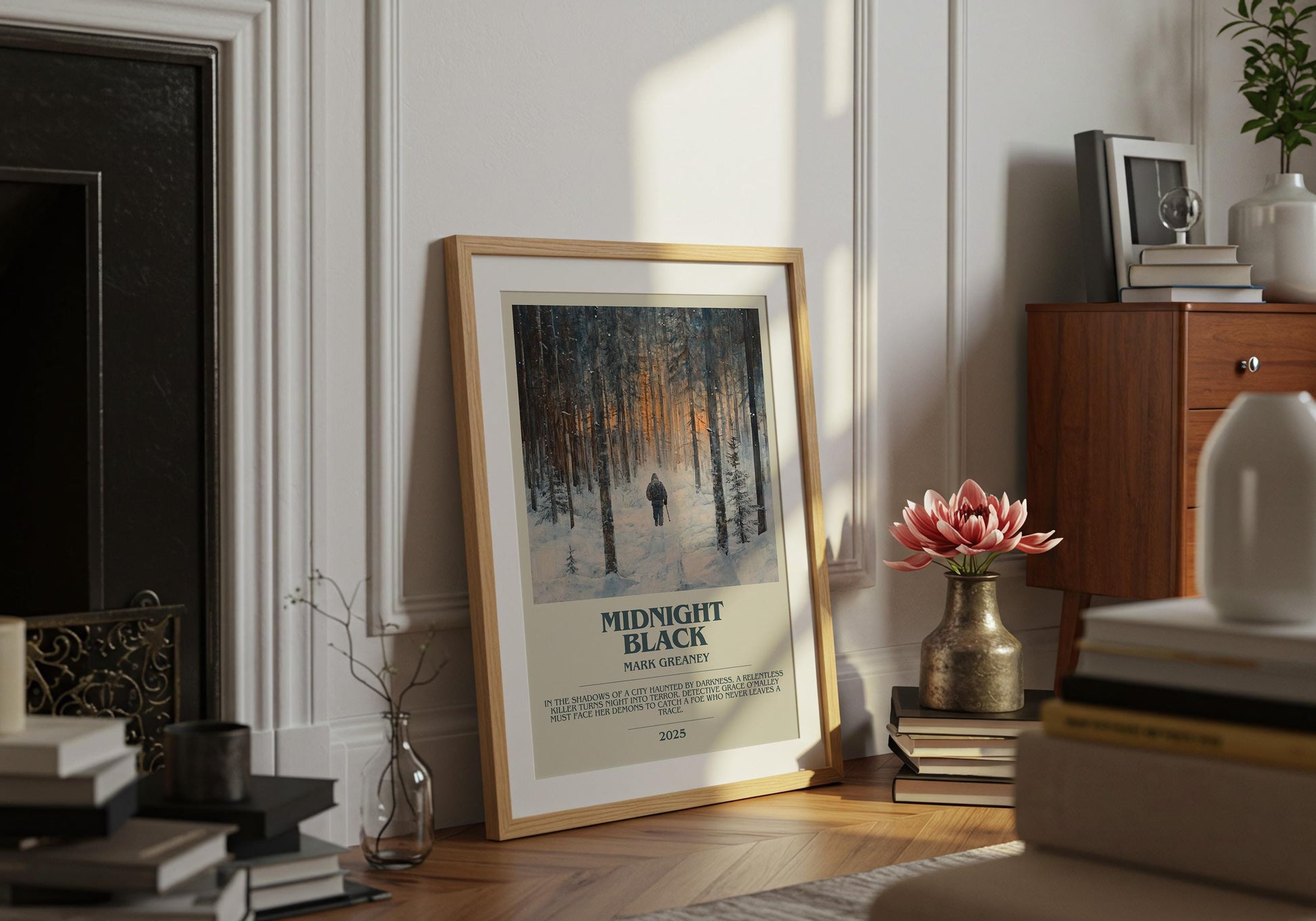 Midnight Black by Mark Greaney Descriptive Poster Print. Free Delivery Wall Art Author & Blurb Book Artwork Novel Modern Gift