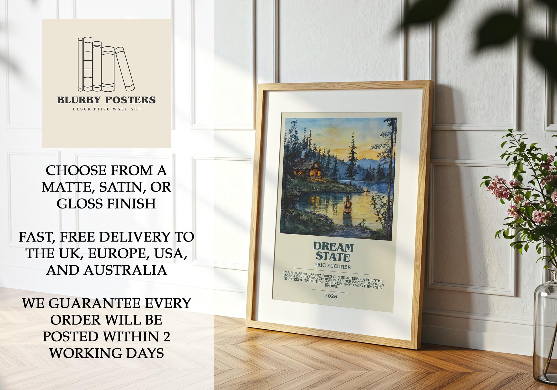 Dream State by Eric Puchner Descriptive Poster Print. Free Delivery Wall Art Author & Blurb Book Artwork Novel Modern Gift