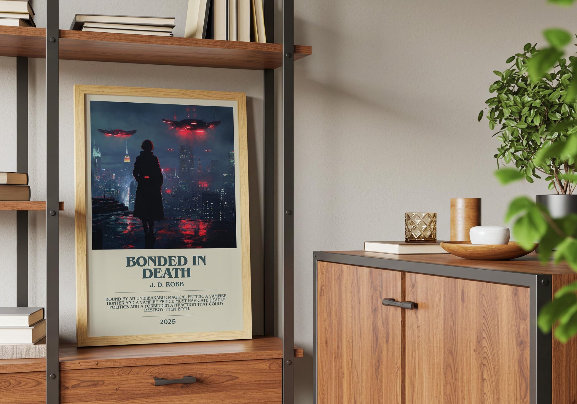 Bonded In Death by J.D. Robb Descriptive Poster Print. Free Delivery Wall Art Author & Blurb Book Artwork Novel Modern Gift
