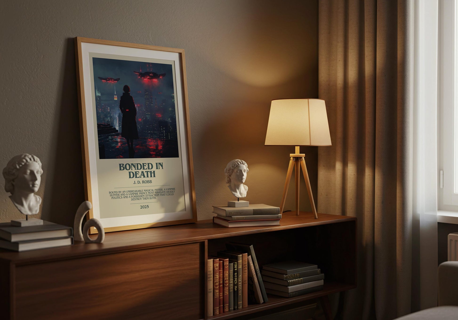 Bonded In Death by J.D. Robb Descriptive Poster Print. Free Delivery Wall Art Author & Blurb Book Artwork Novel Modern Gift