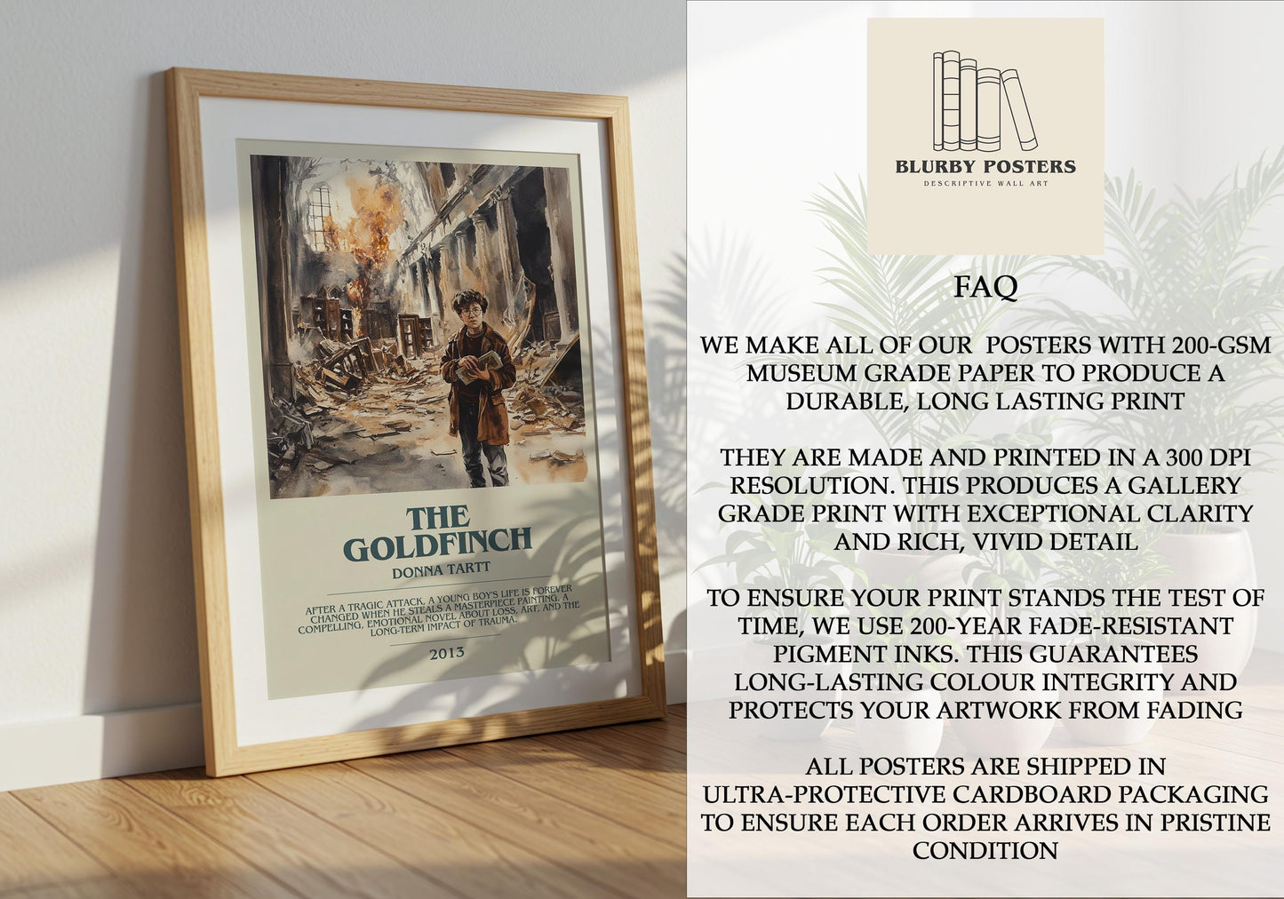 The Goldfinch by Donna Tartt Descriptive Poster Print. Free Delivery Wall Art Author & Blurb Book Artwork Novel Modern Gift