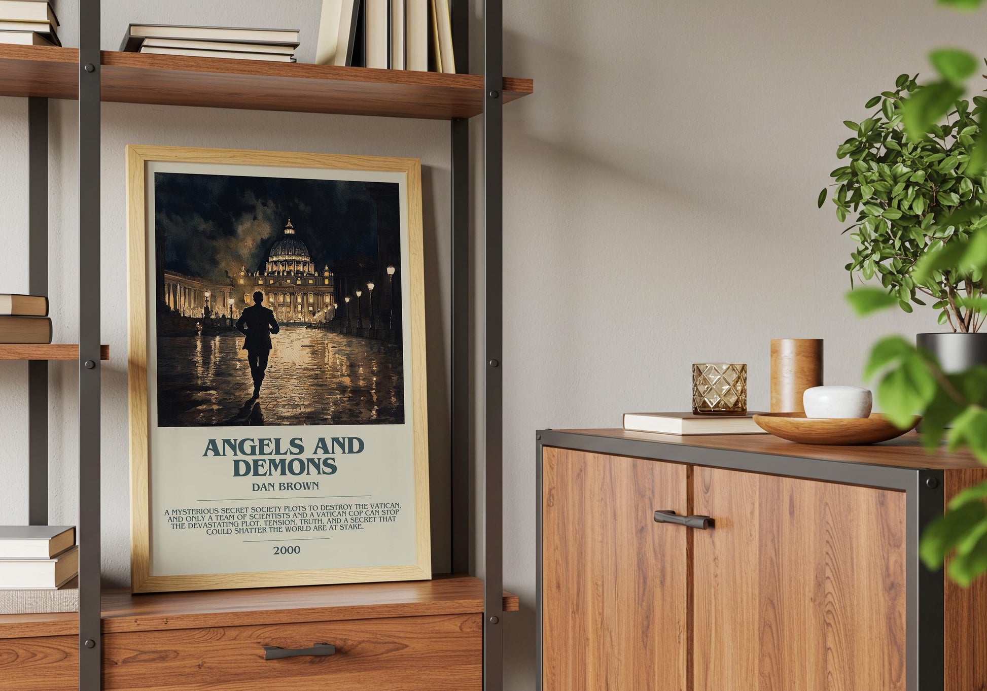 Angels and Demons by Dan Brown Descriptive Poster Print. Free Delivery Wall Art Author & Blurb Book Artwork Novel Modern Gift