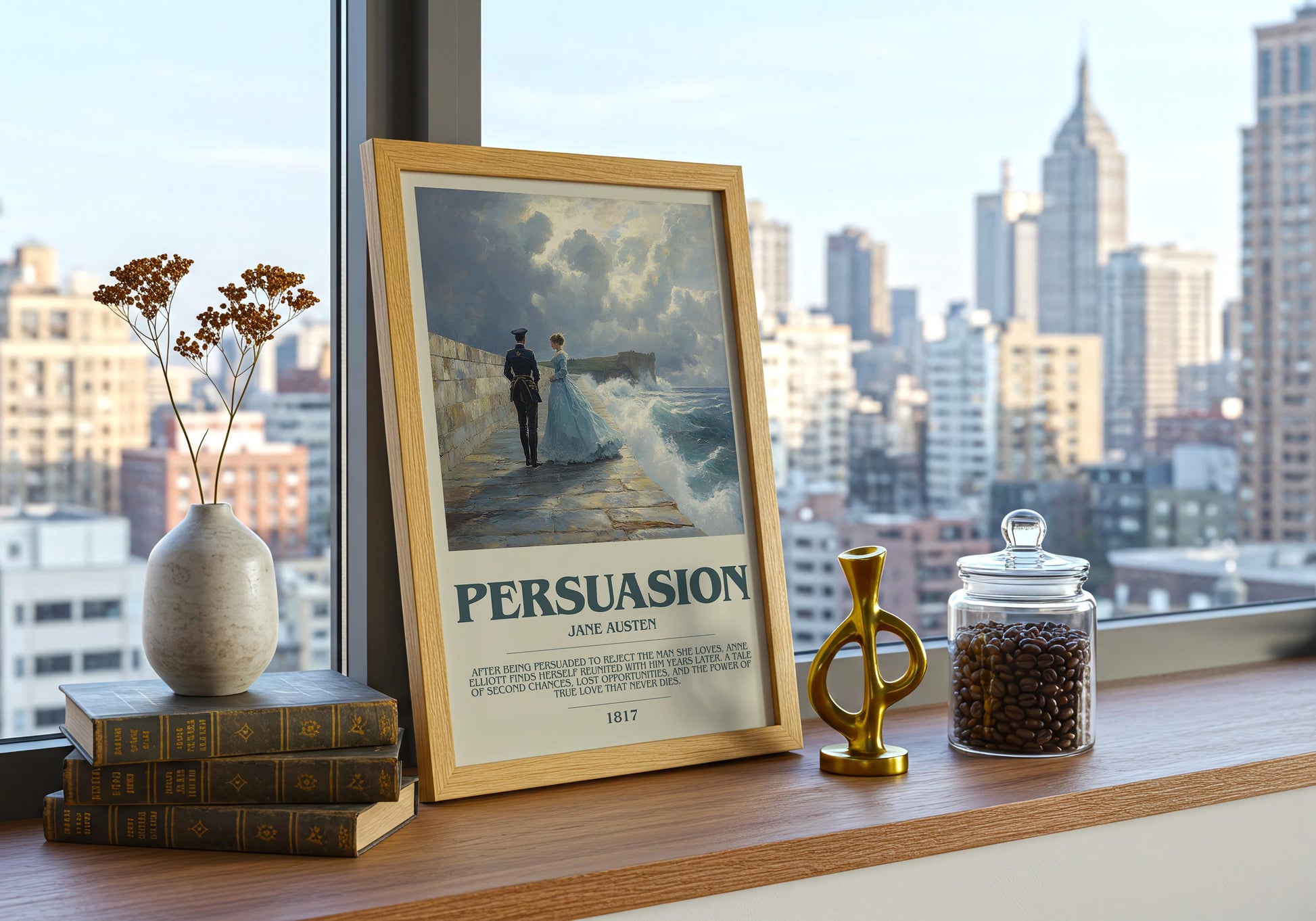 Persuasion by Jane Austen Descriptive Poster Print. Free Delivery Wall Art Author & Blurb Book Artwork Novel Modern Gift