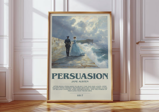 Persuasion by Jane Austen Descriptive Poster Print. Free Delivery Wall Art Author & Blurb Book Artwork Novel Modern Gift