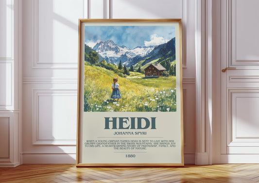 Heidi by Johanna Spyri Descriptive Poster Print. Free Delivery Wall Art Author & Blurb Book Artwork Novel Modern Gift