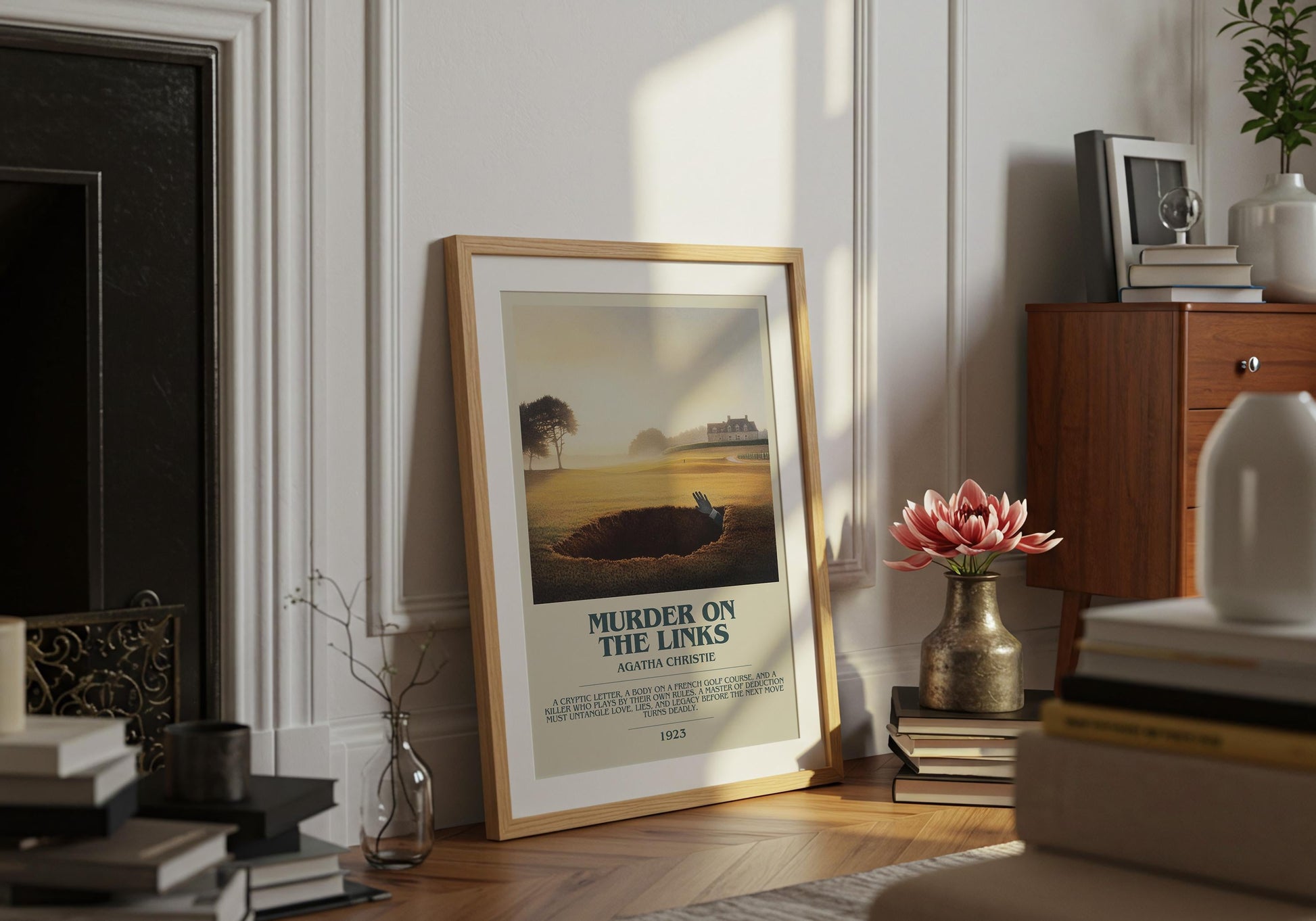Murder On The Links by Agatha Christie Descriptive Poster Print. Free Delivery Wall Art Author & Blurb Book Artwork Novel Modern Gift