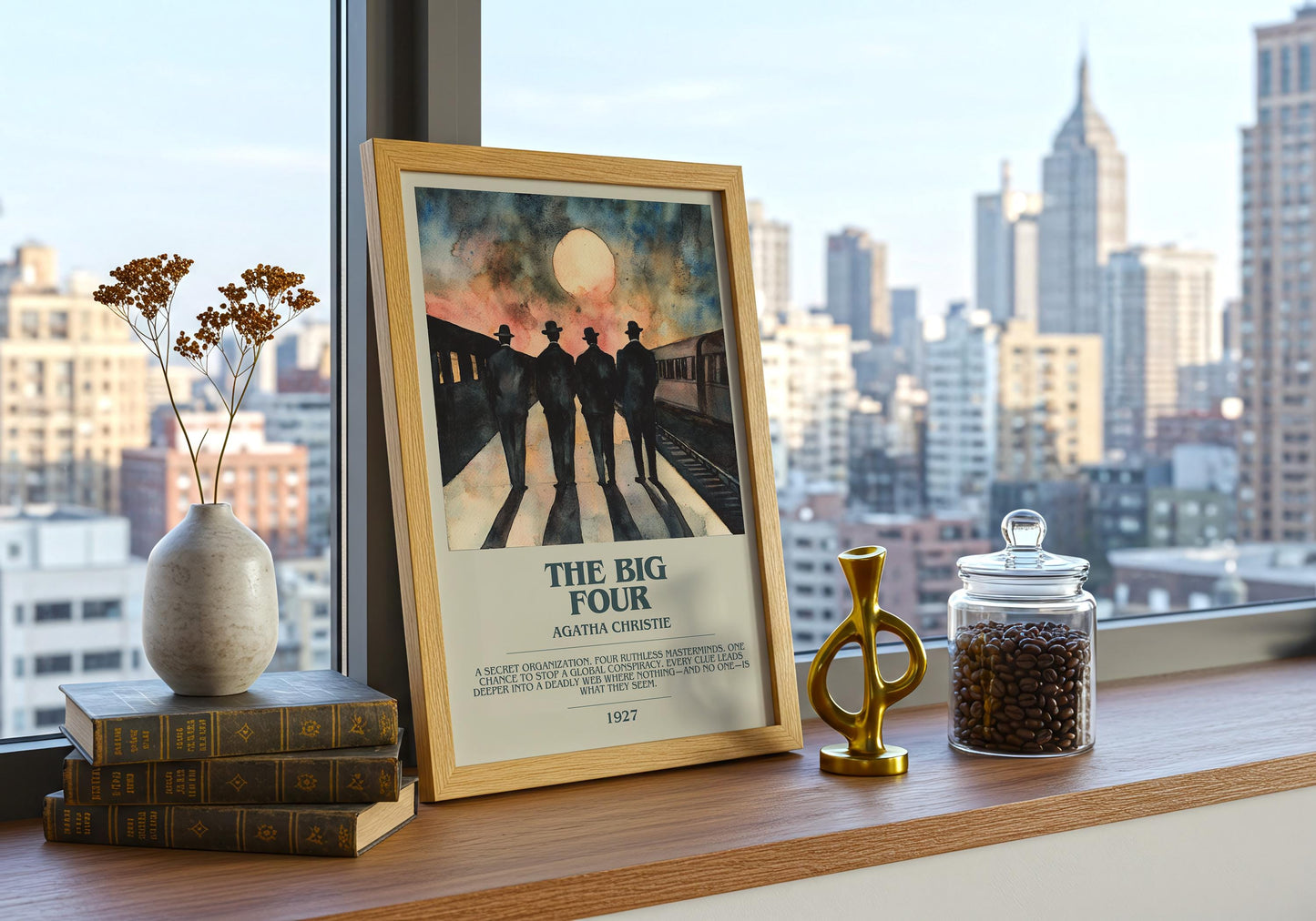 The Big Four by Agatha Christie Descriptive Poster Print. Free Delivery Wall Art Author & Blurb Book Artwork Novel Modern Gift