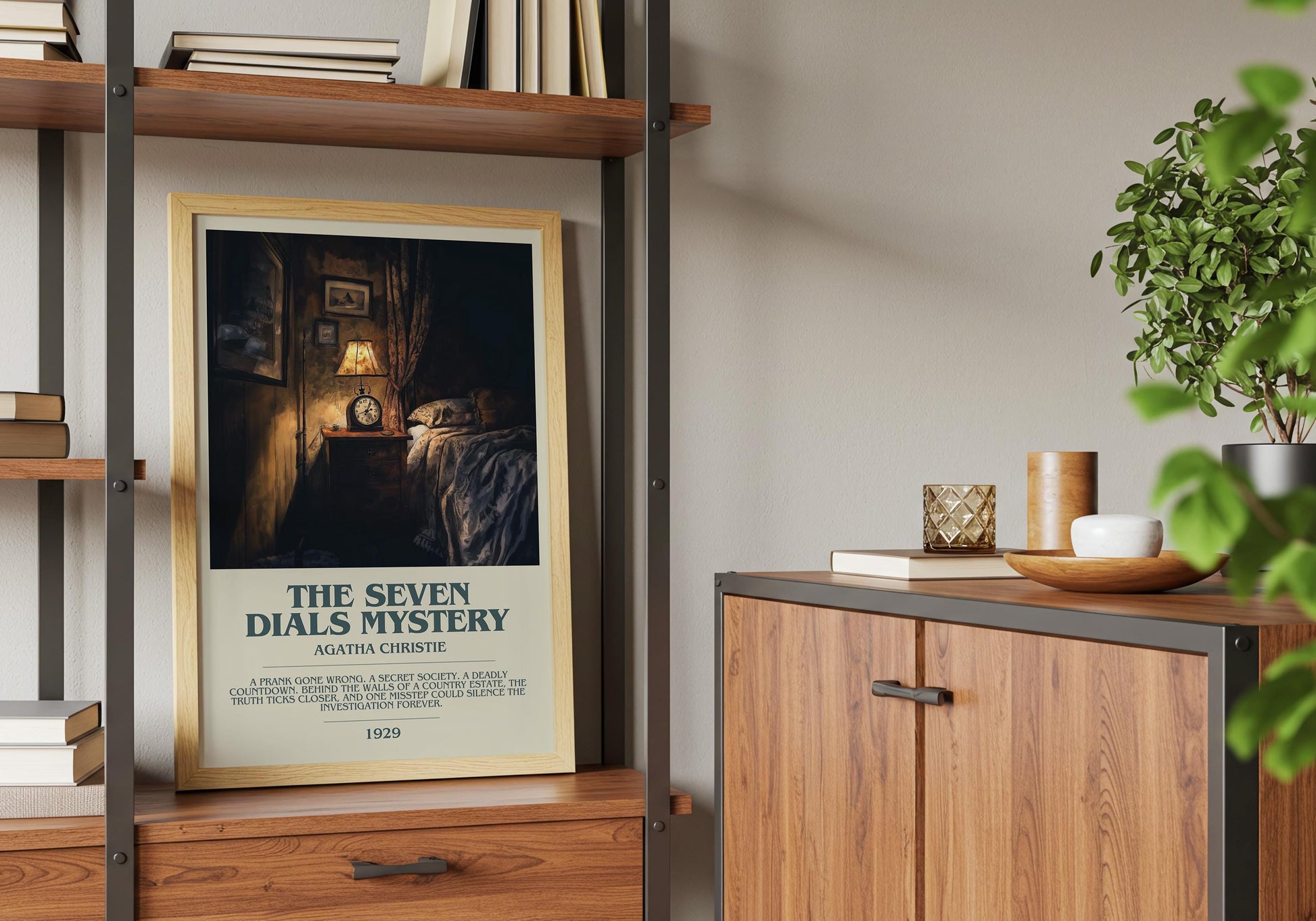 The Seven Dials Mystery by Agatha Christie Descriptive Poster Print. Free Delivery Wall Art Author & Blurb Book Artwork Novel Modern Gift