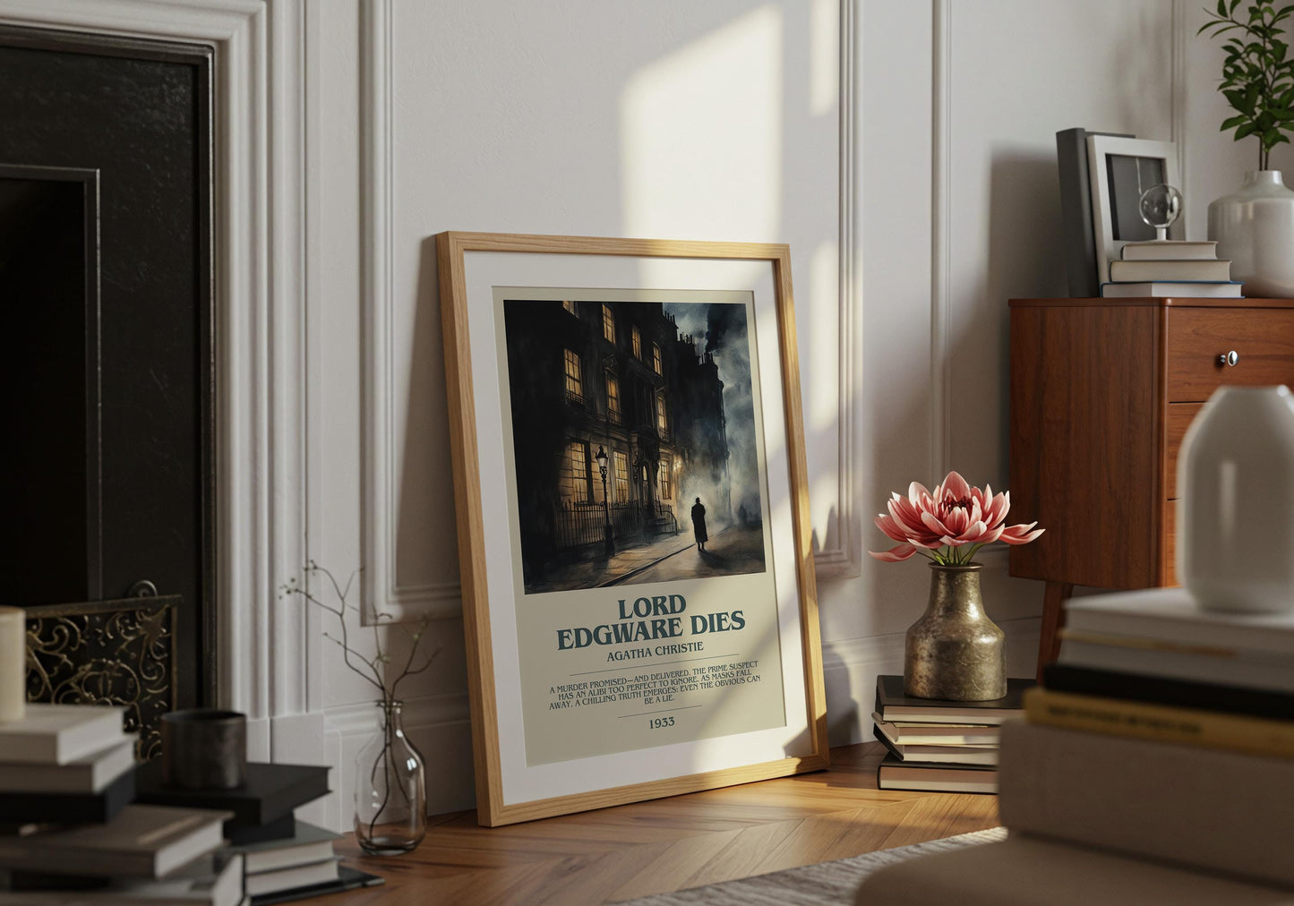 Lord Edgware Dies by Agatha Christie Descriptive Poster Print. Free Delivery Wall Art Author & Blurb Book Artwork Novel Modern Gift